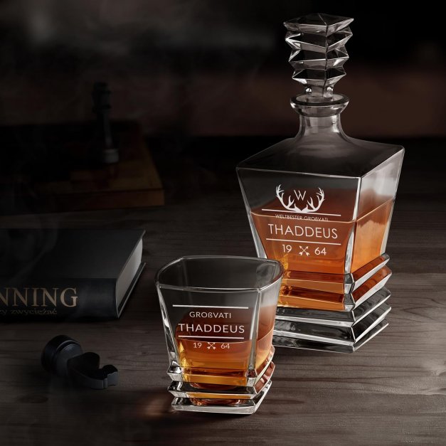 Geometric Whisky Karaffe mit 4 Gläsern und Gravur für Ihren Opa zum Geburtstag