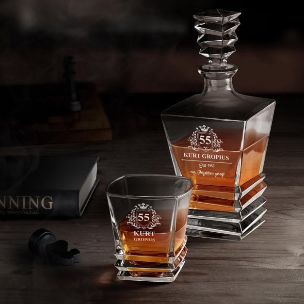 Geometric Whisky Karaffe mit 6 Gläsern und Gravur für ihn 55. Geburtstag