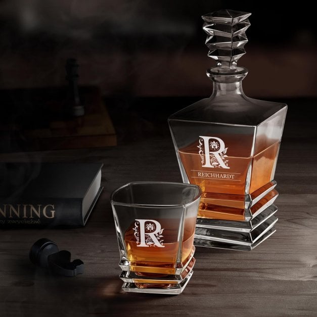 Geometric Whisky Karaffe mit 6 Gläsern und Gravur für einen Whiskygenießer