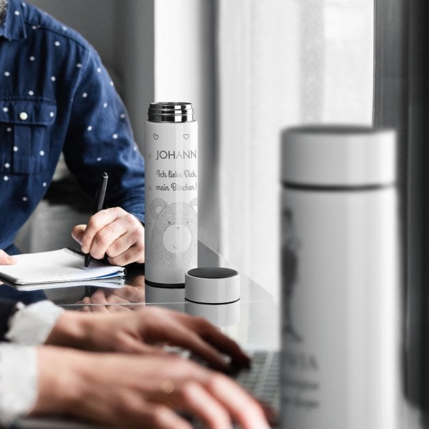 Weiße auslaufsichere Thermosflasche mit Gravur 400 ml für ihn nicht nur zum Valentinstag