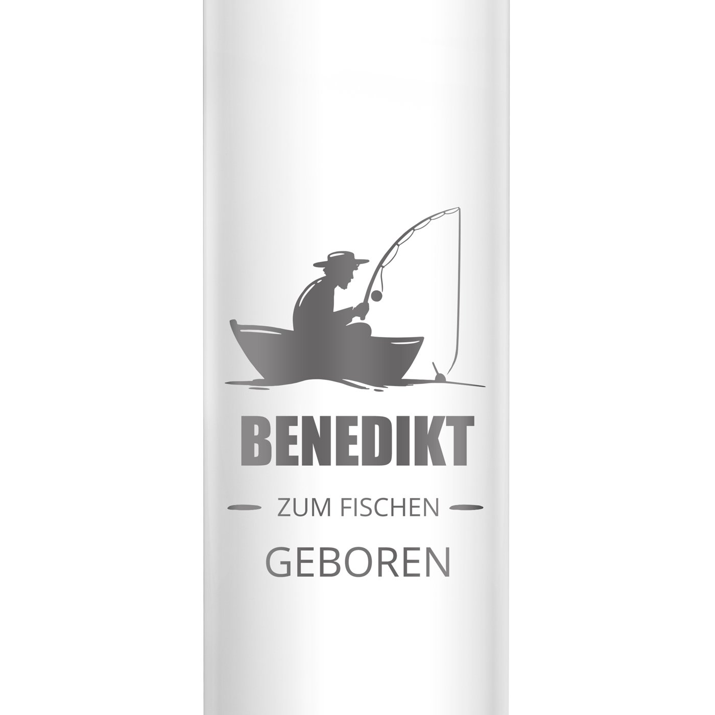 Weiße auslaufsichere Thermosflasche mit Gravur 400 ml für einen Angler, Fischer zum Geburtstag