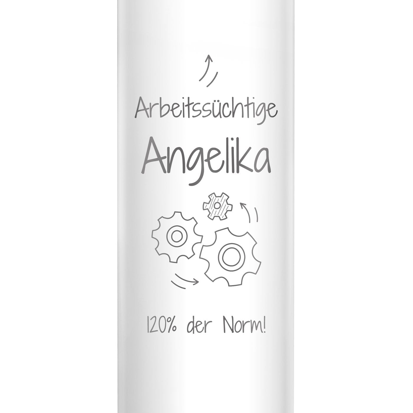 Weiße auslaufsichere Thermosflasche mit Gravur 400 ml für einen Workaholick zur Beförderung