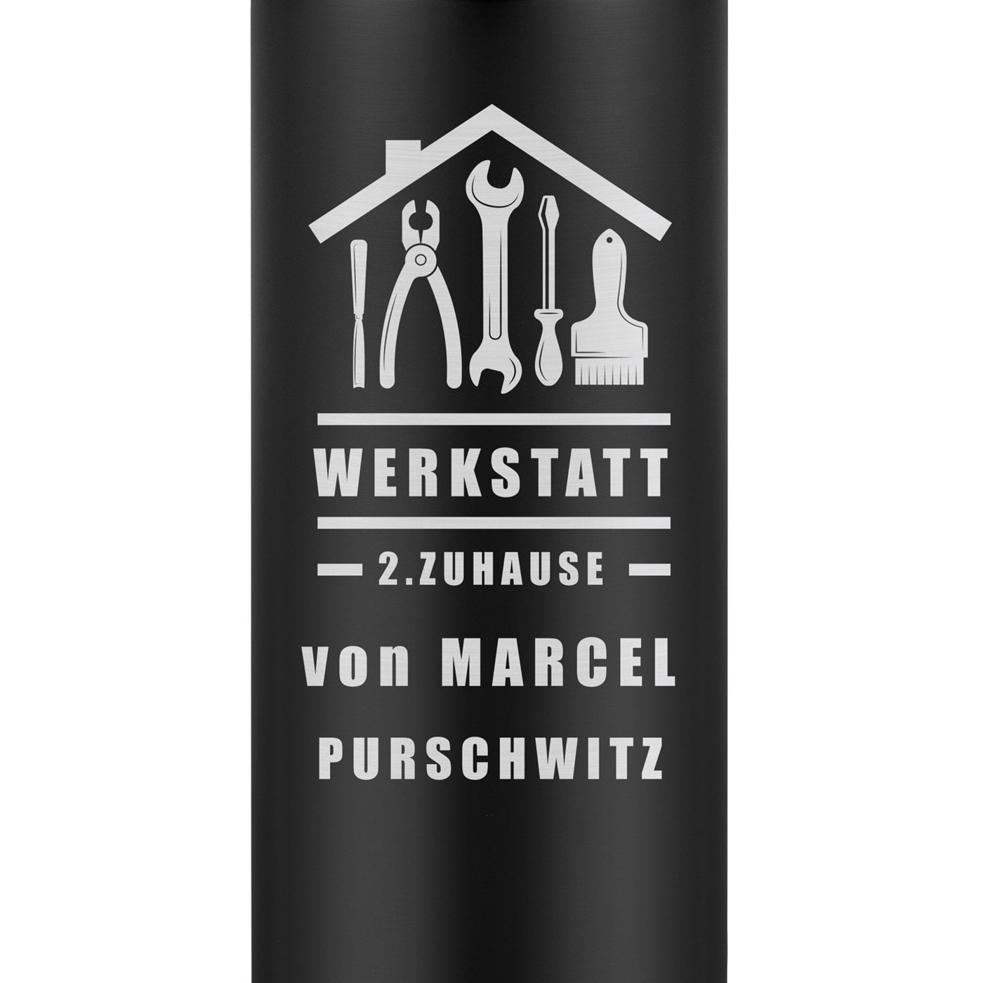 Schwarzer Reisebecher mit Gravur und LED-Touch-Anzeige für einen Heimwerker