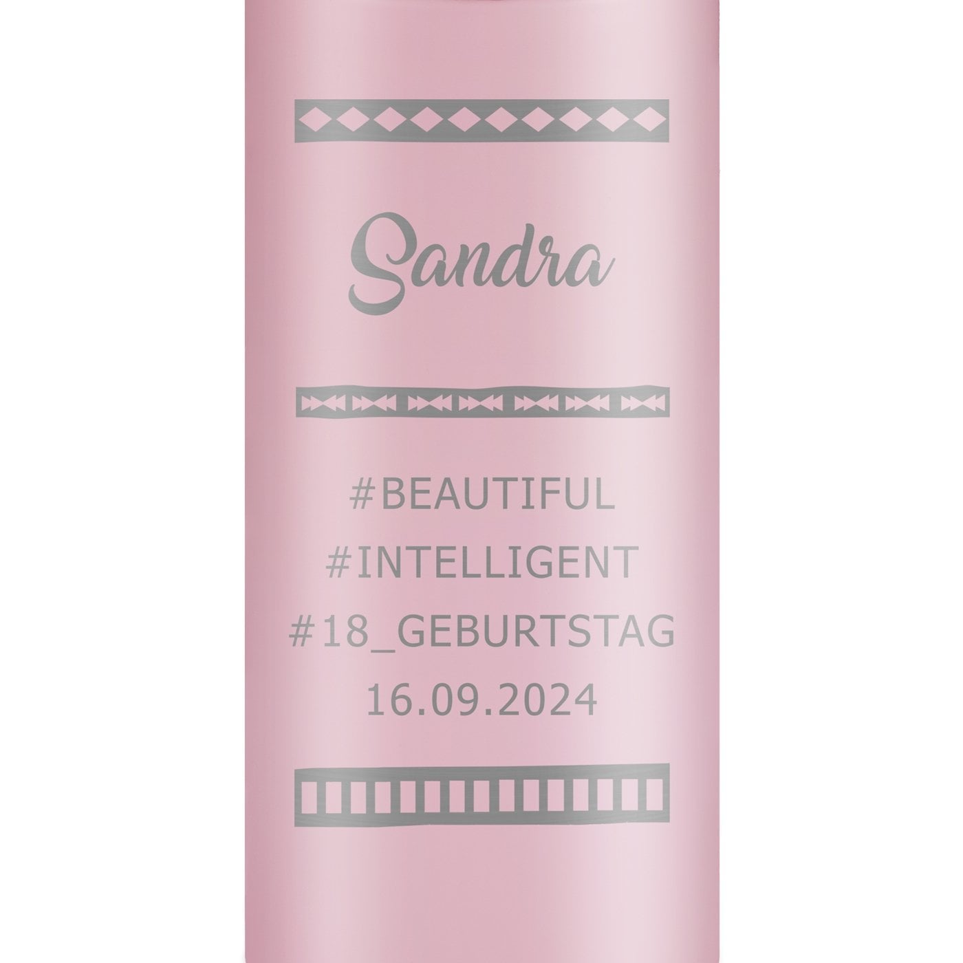 Rosa Reisebecher mit Gravur und LED-Touch-Anzeige für sie zum 18. Geburtstag