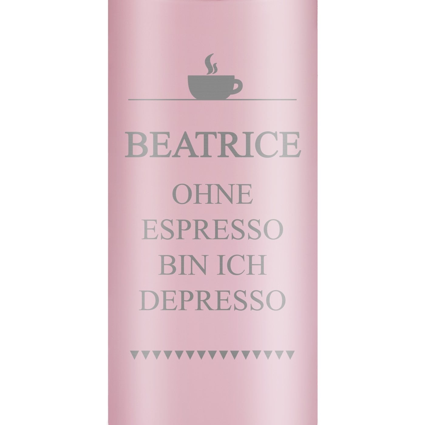 Rosa Reisebecher mit Gravur und LED-Touch-Anzeige für eine Kaffeetrinkerin zum Geburtstag