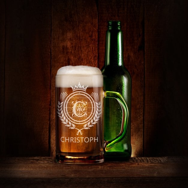 Bierseidel aus Glas mit Gravur für einen Biertrinker zum Geburtstag