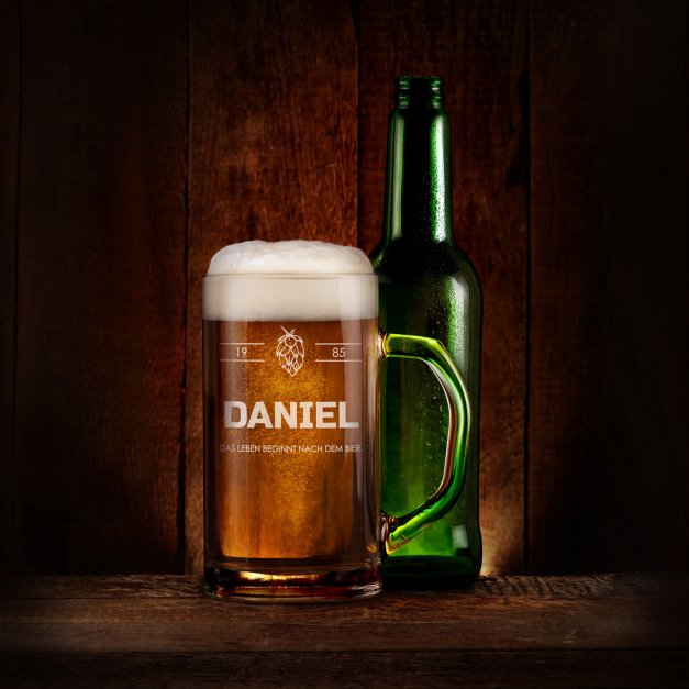 Bierseidel aus Glas mit Gravur für einen Biergenießer zum Geburtstag Abschied Jubiläum