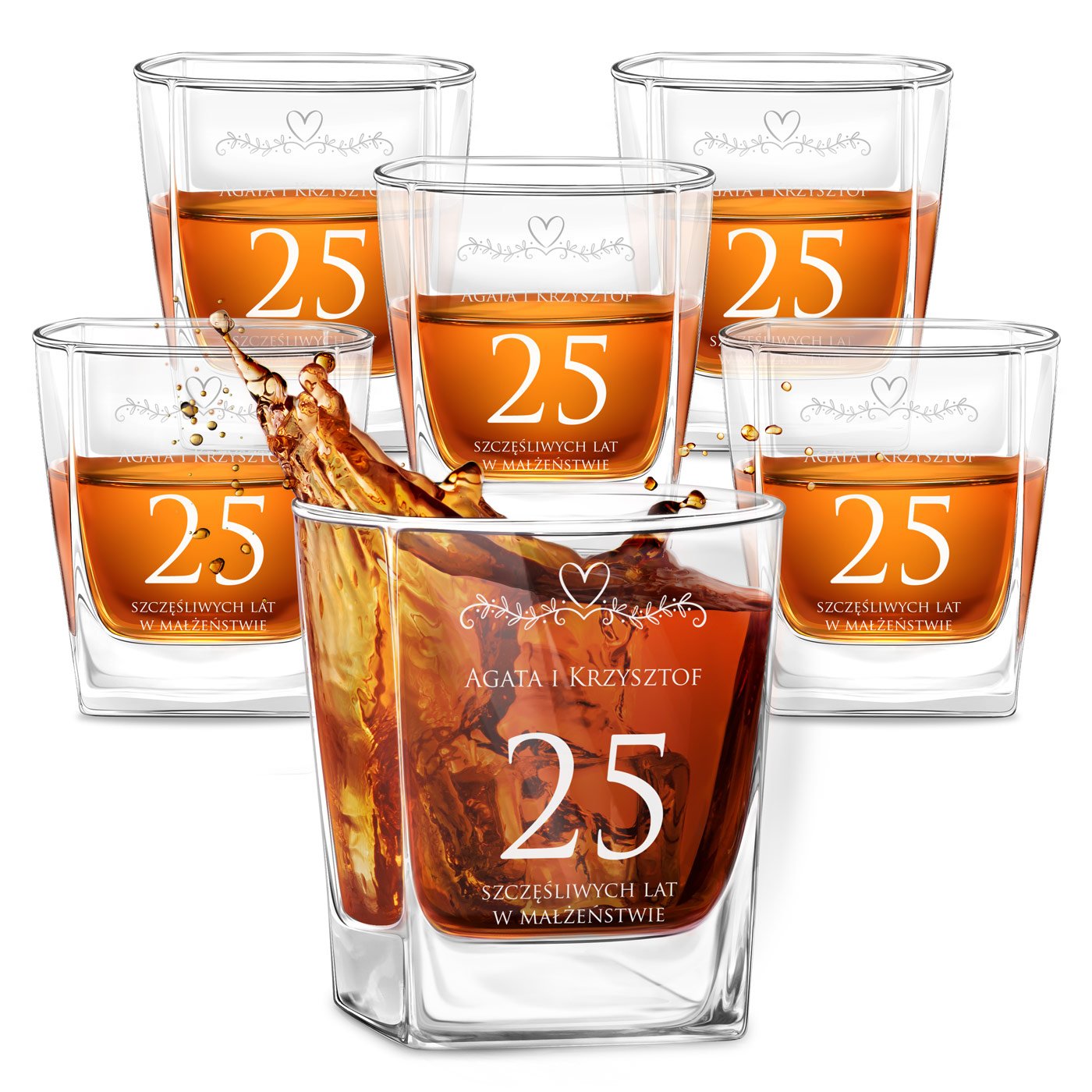 6er Whisky Gläser Set mit Gravur für ein Paar zum 20. Hochzeitstag