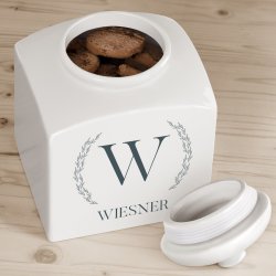 Weiße Keramikdose mit Aufdruck für ein Paar zur Hochzeit zum Hochzeitstag zum Einzug