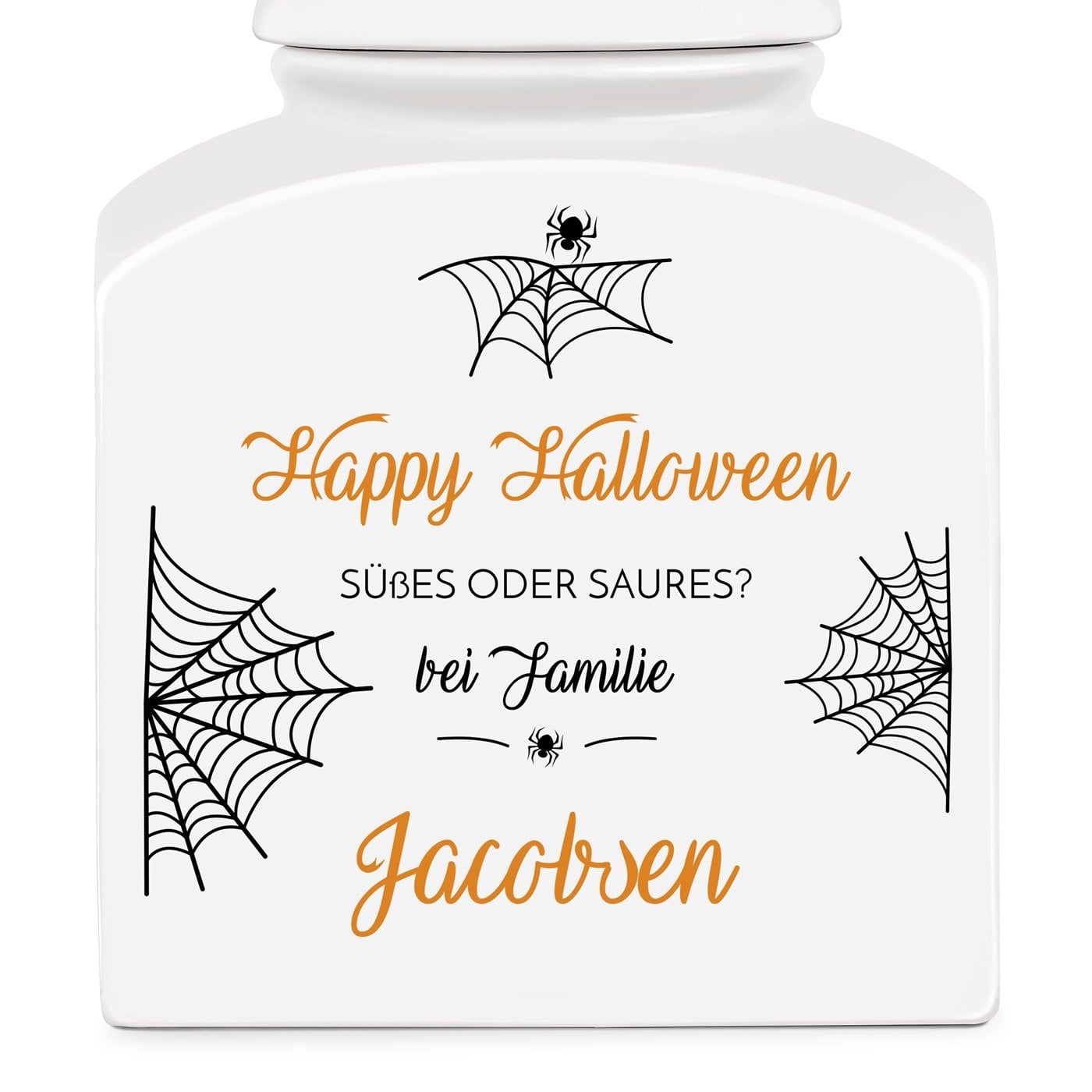 Weiße Keramikdose mit Aufdruck zu Halloween