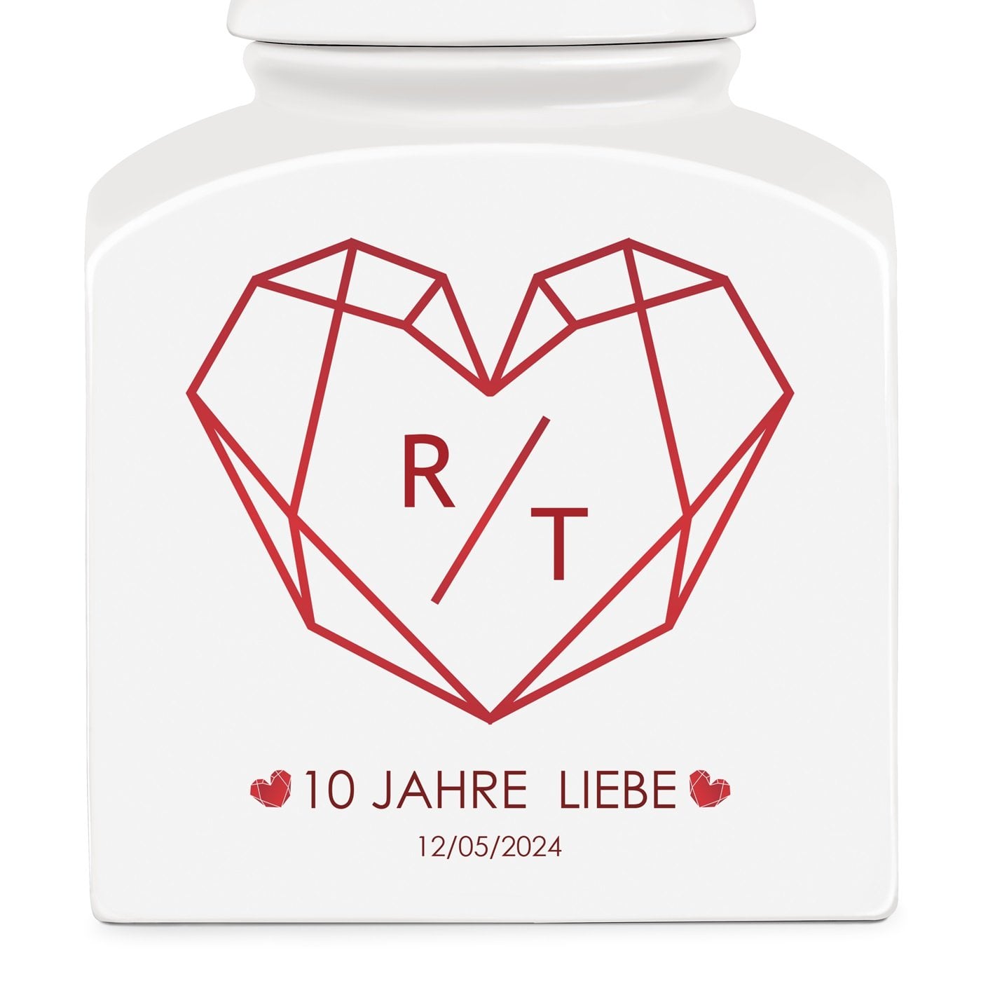 Weiße Keramikdose mit Aufdruck für ein Paar zum 10. Hochzeitstag