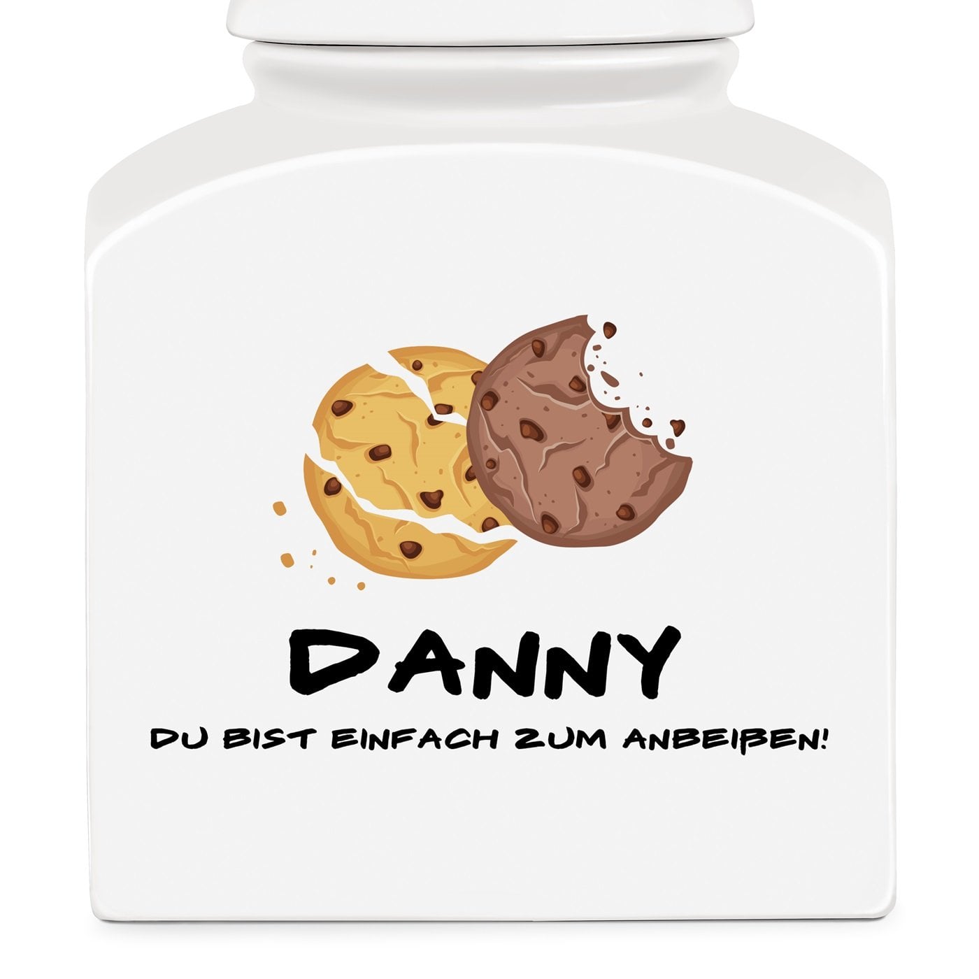 Weiße Keramikdose mit Aufdruck für ihn zum Geburtstag Biss
