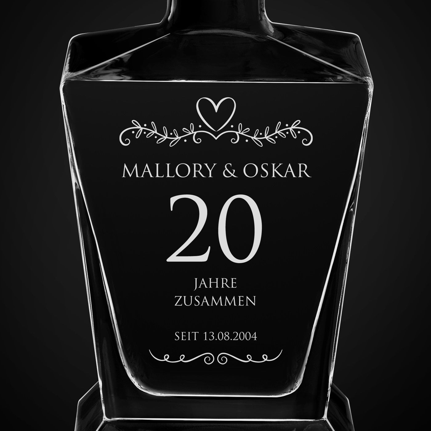 Pyramid Whisky Karaffe mit Gravur für ein Ehepaar zum 20. Hochzeitstag