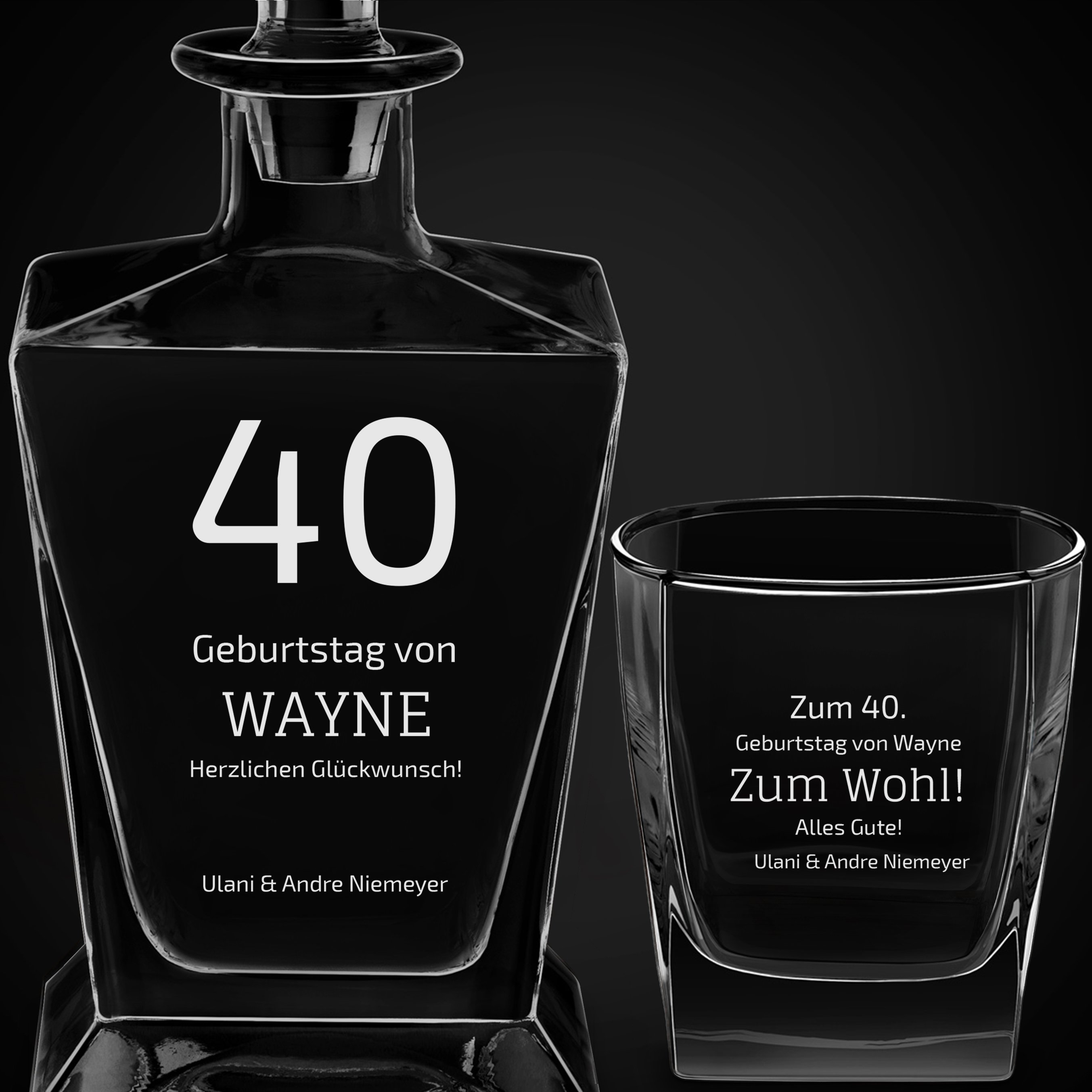 Pyramid Whisky Karaffe mit 6 Gläsern und Gravur für ihn zum 40. Geburtstag