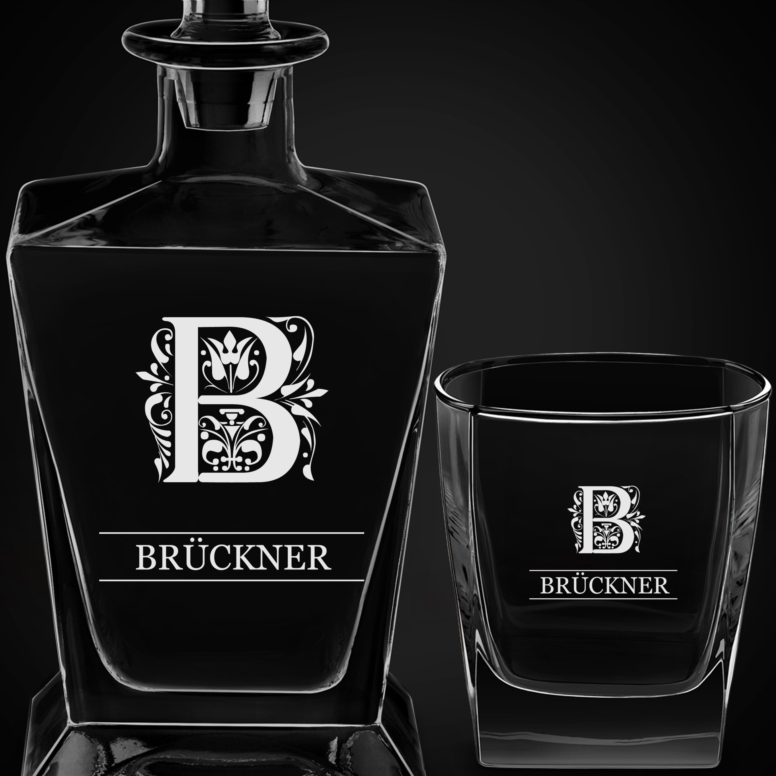Pyramid Whisky Karaffe mit 6 Gläsern und Gravur für einen Gentleman