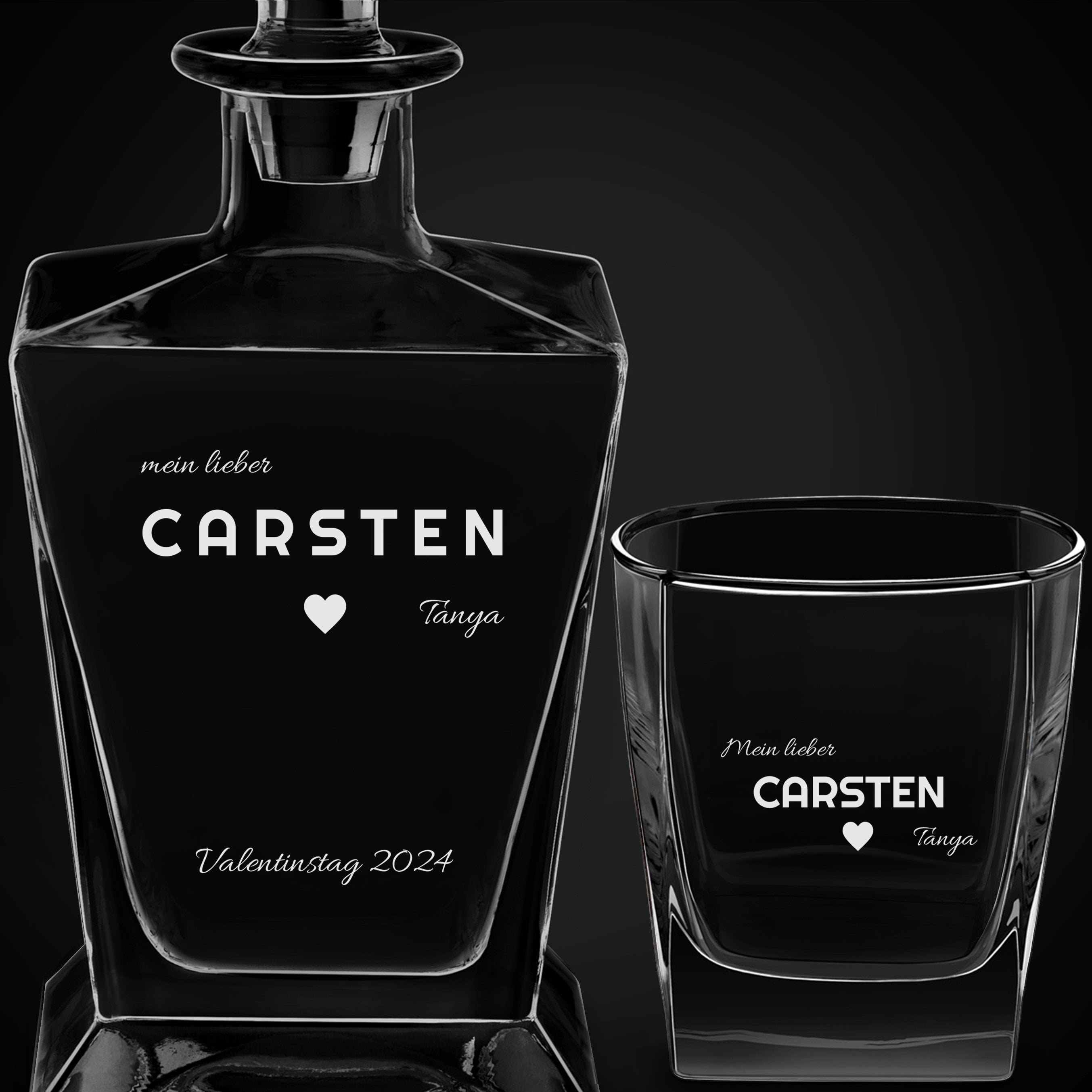 Pyramid Whisky Karaffe mit 6 Gläsern und Gravur für Ihren Freund, Ehemann zum Valentinstag