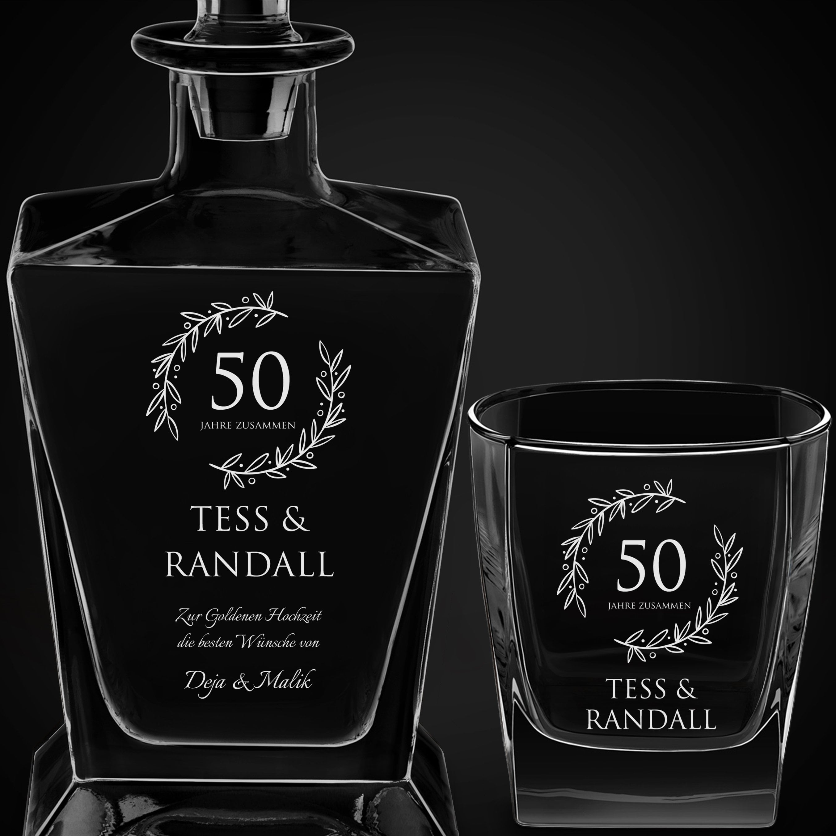 Pyramid Whisky Karaffe mit 6 Gläsern und Gravur für ein Ehepaar zum 50. Hochzeitstag