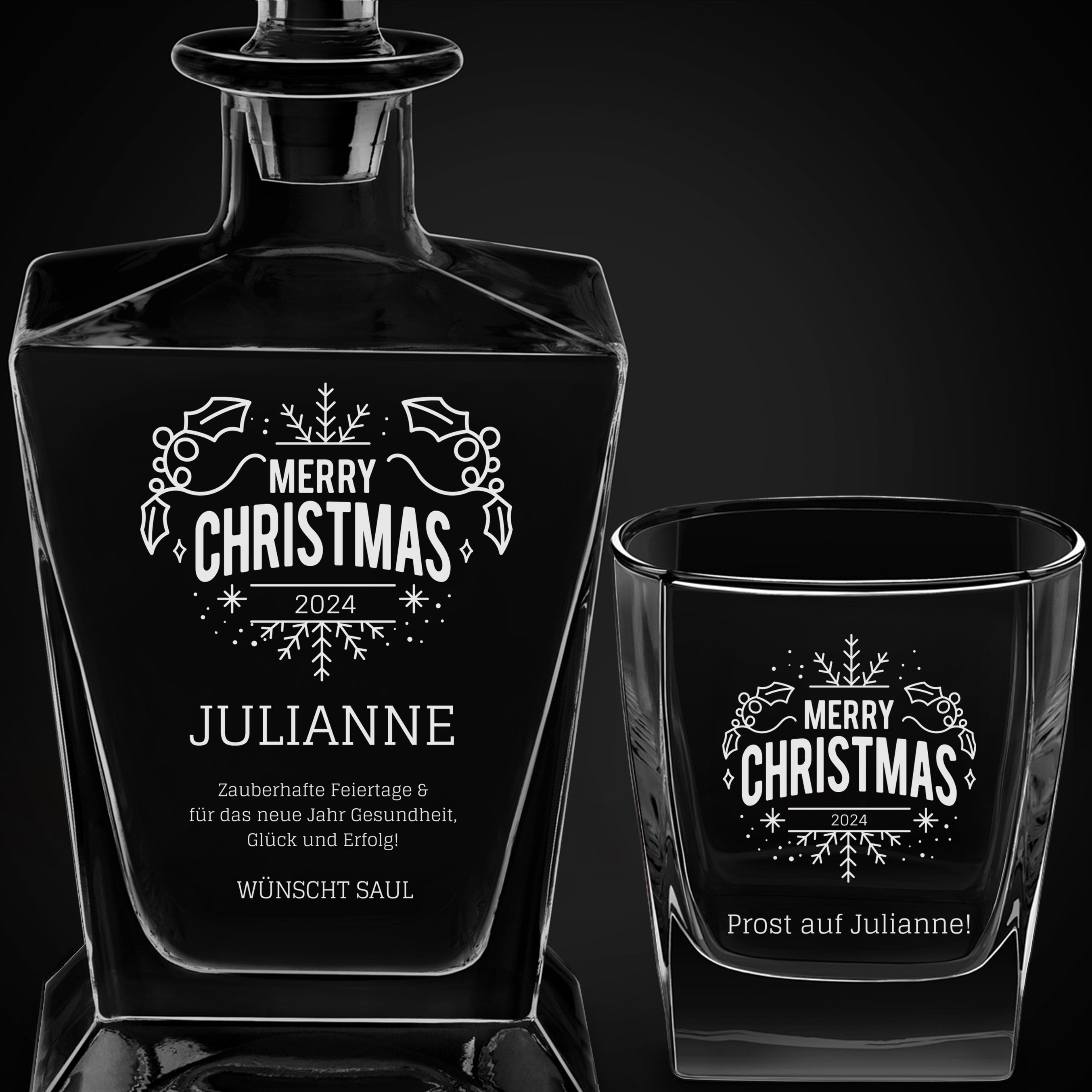 Pyramid Whisky Karaffe mit 6 Gläsern und Gravur für sie zu Weihnachten