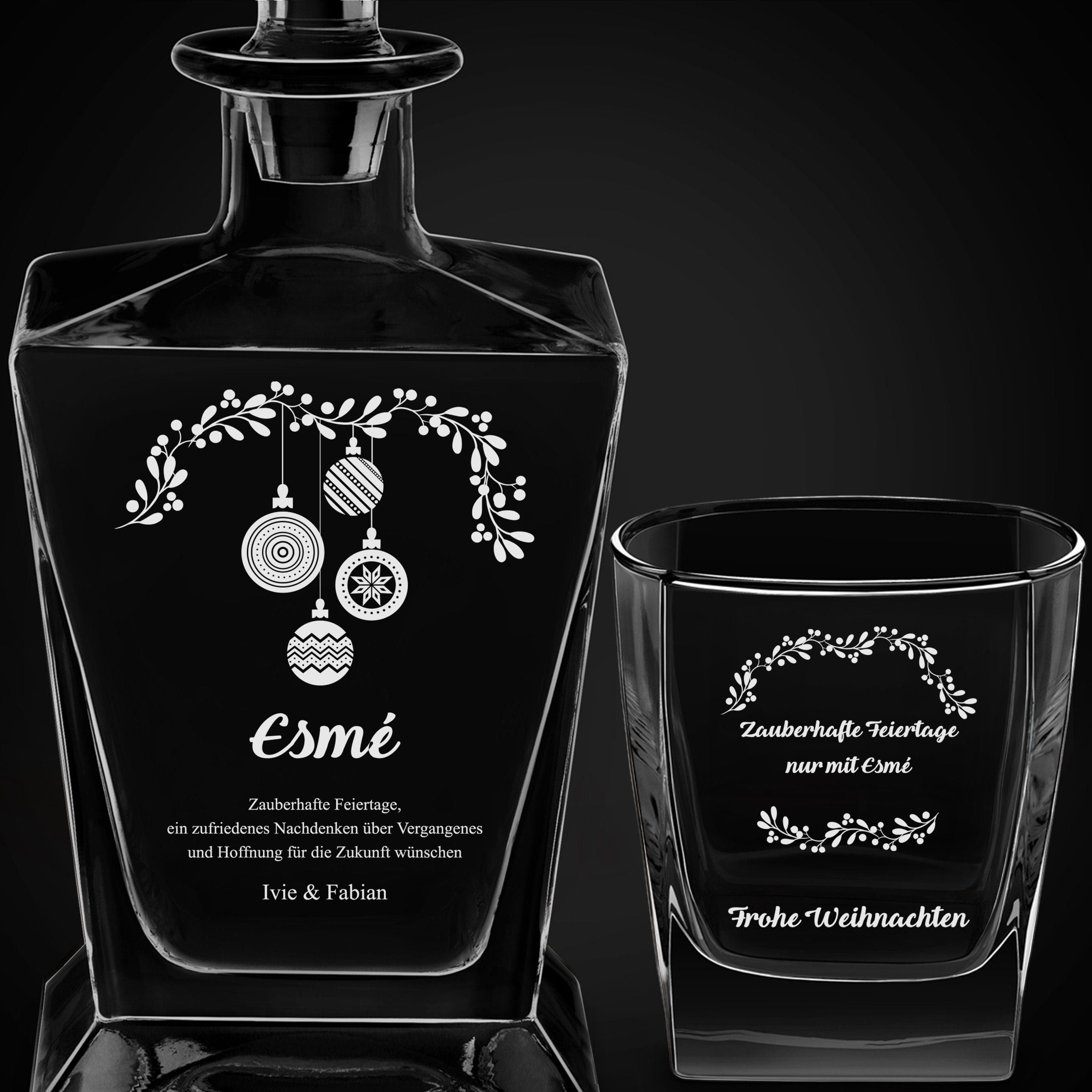 Pyramid Whisky Karaffe mit 6 Gläsern und Gravur für sie zum Weihnachtsfest