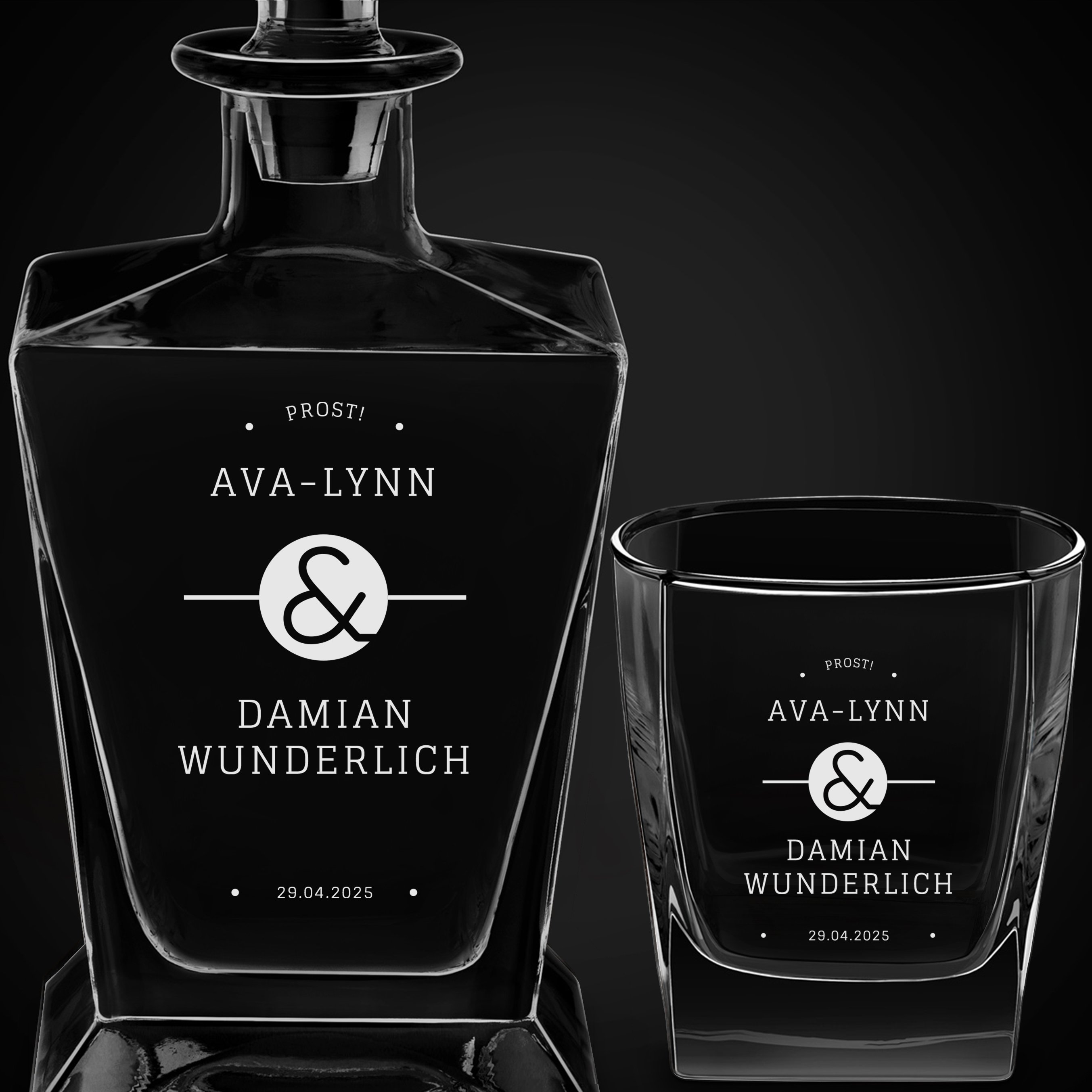 Pyramid Whisky Karaffe mit 6 Gläsern und Gravur zur Hochzeit, Einzugsfeier oder zum Jahrestag