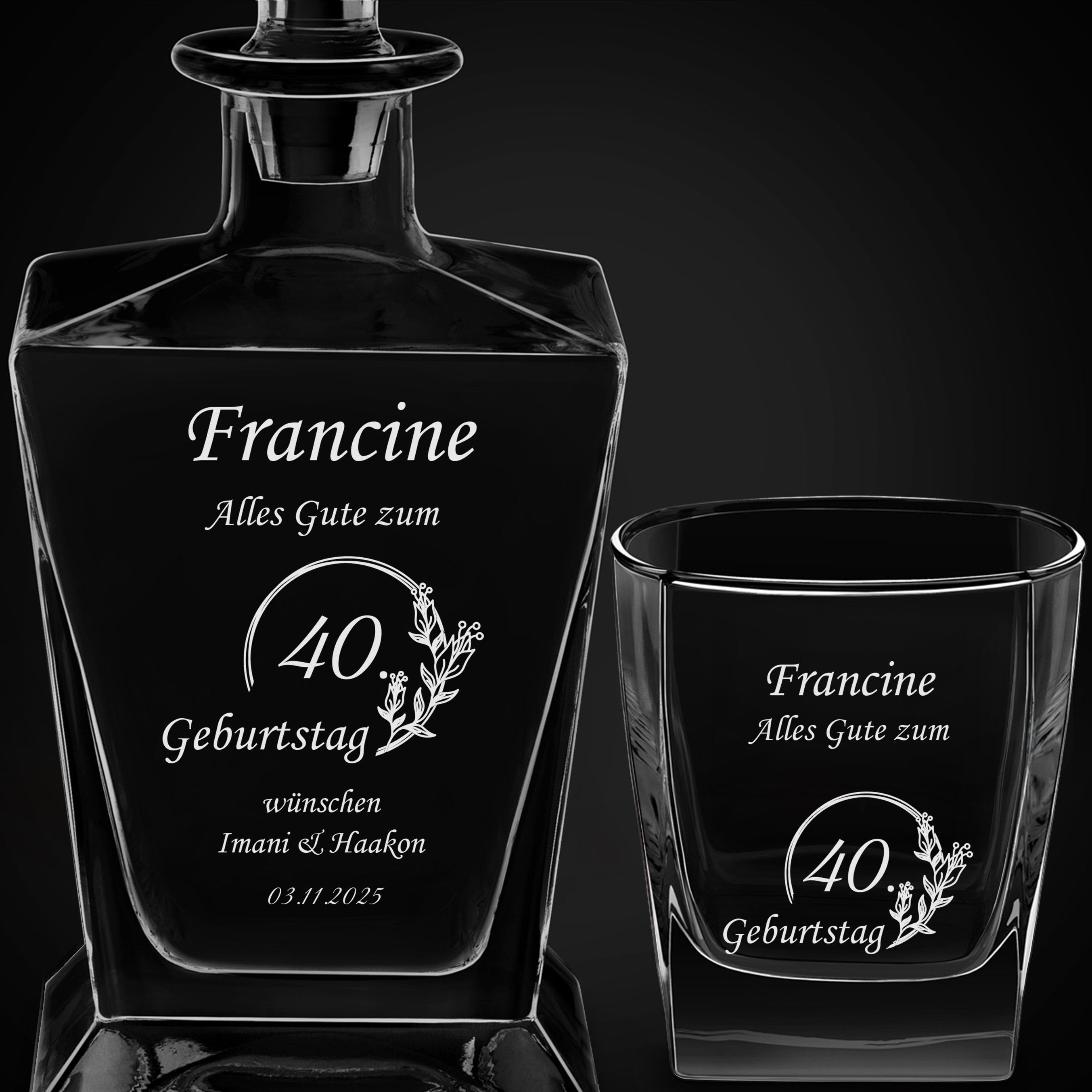 Pyramid Whisky Karaffe mit 6 Gläsern und Gravur für sie zum 40. Geburtstag
