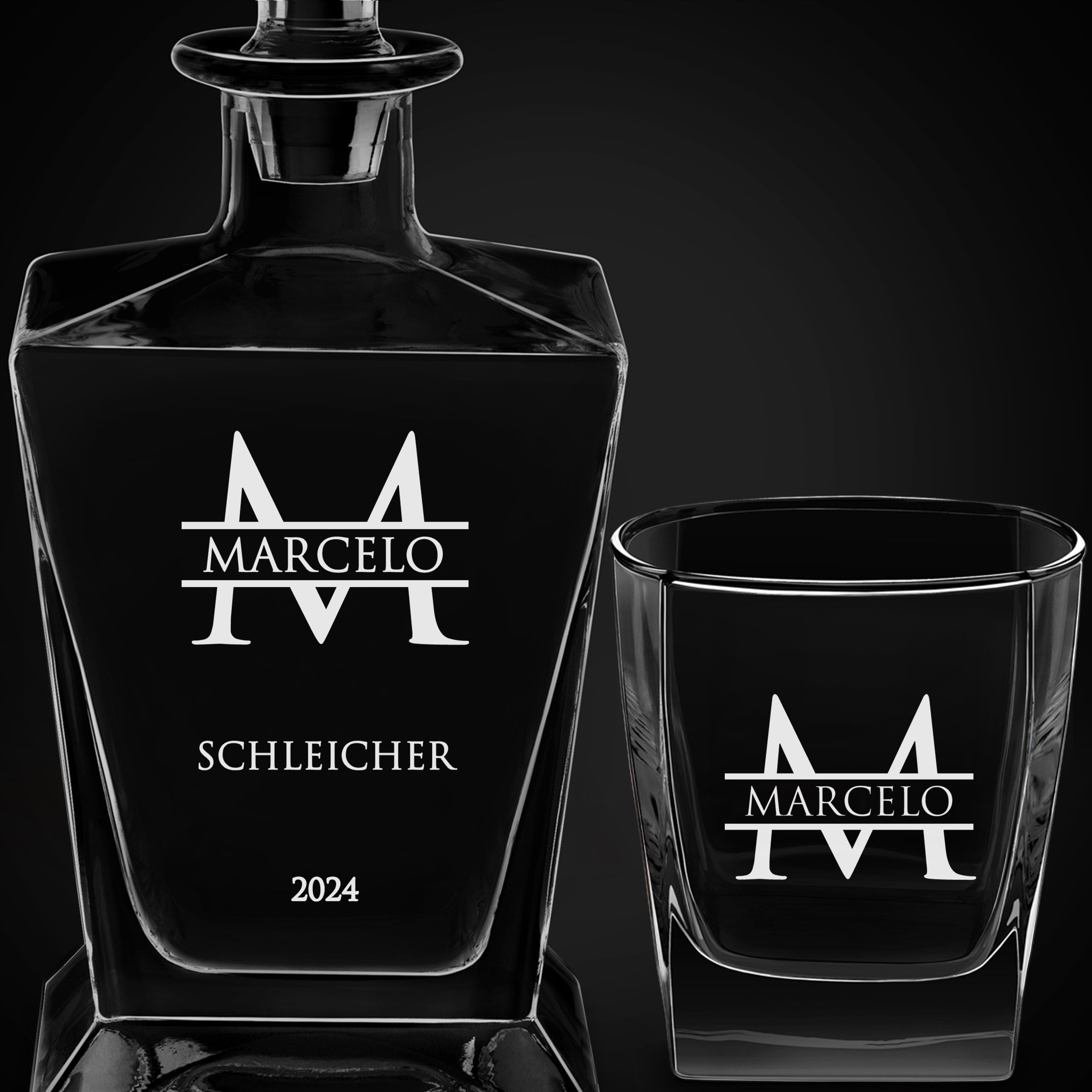 Pyramid Whisky Karaffe mit 4 Gläsern und Gravur für einen Gentleman, Whiskyfan