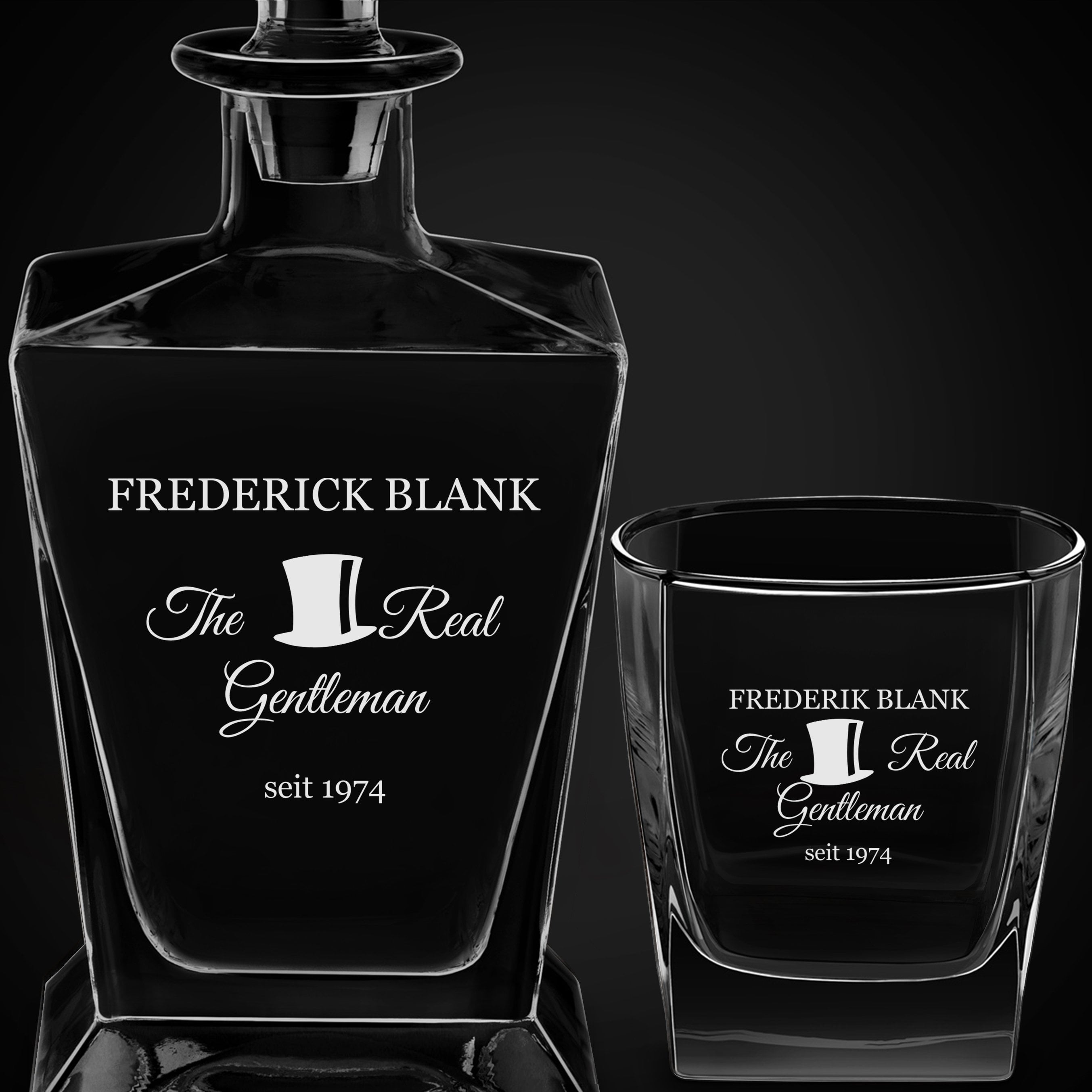 Pyramid Whisky Karaffe mit 4 Gläsern und Gravur für einen echten Gentleman zum Geburtstag