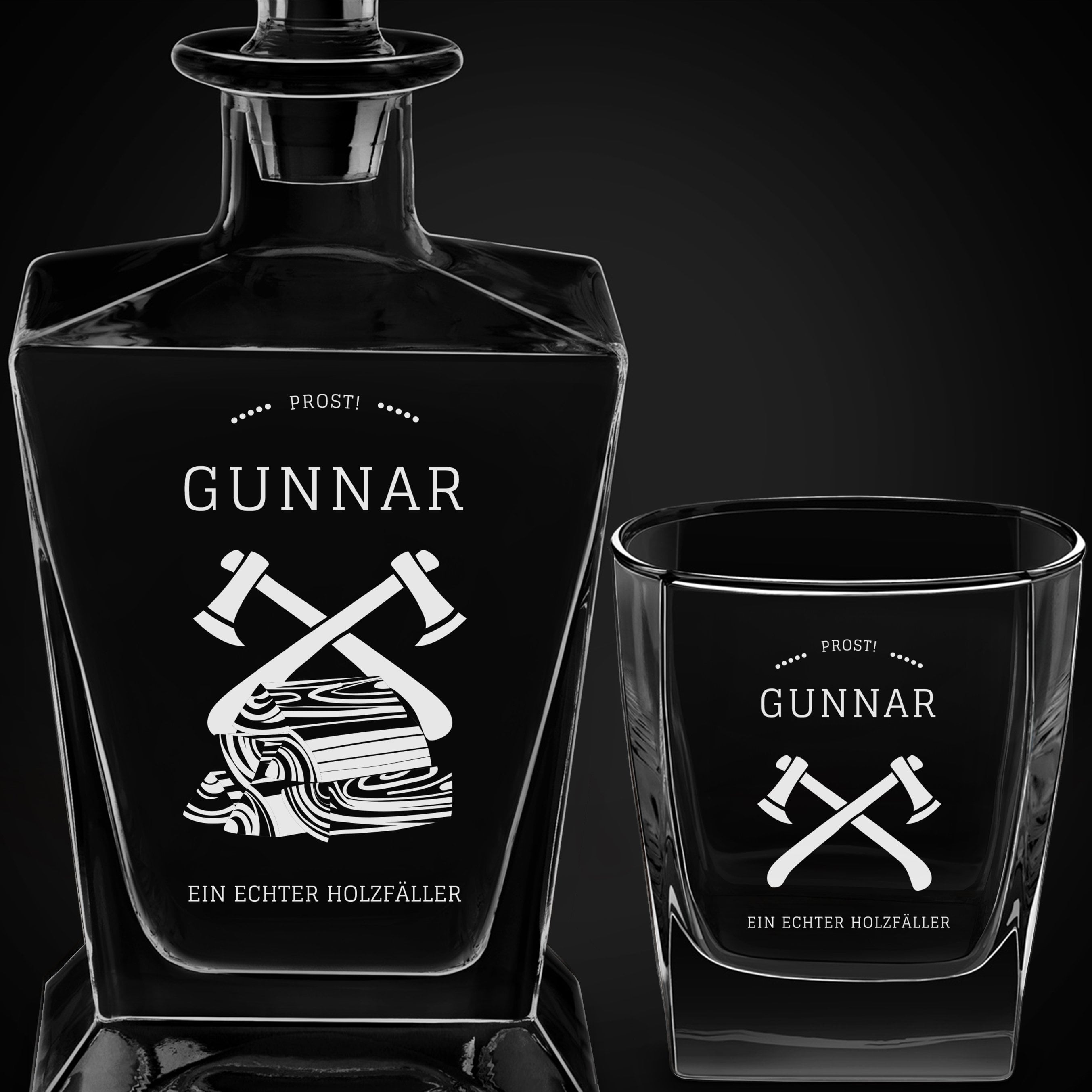 Pyramid Whisky Karaffe mit 4 Gläsern und Gravur für einen Naturfan zum Jubiläum