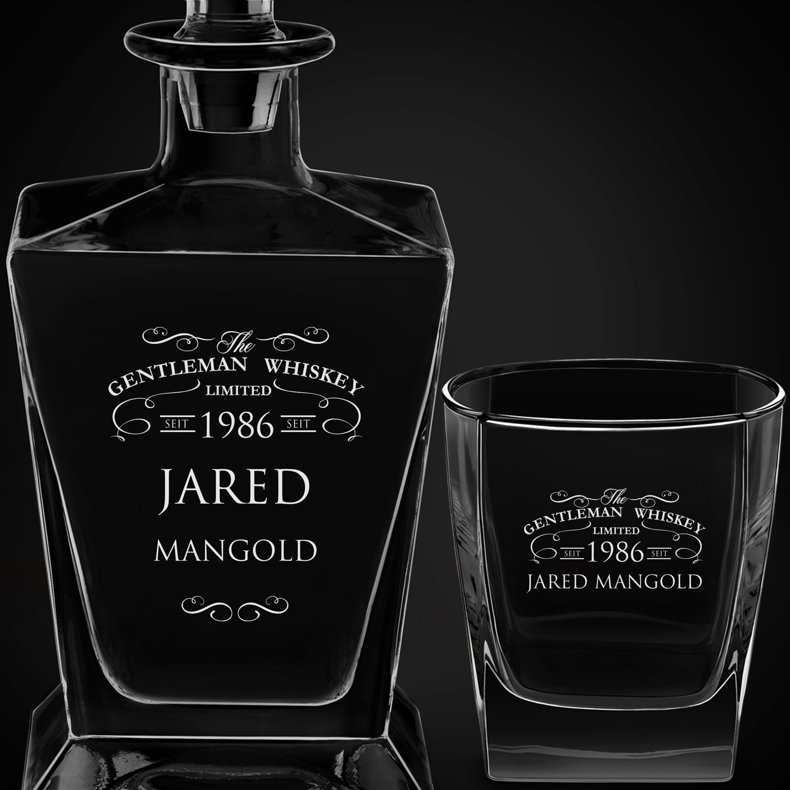 Pyramid Whisky Karaffe mit 2 Gläsern und Gravur für einen echten Gentleman zum Geburtstag