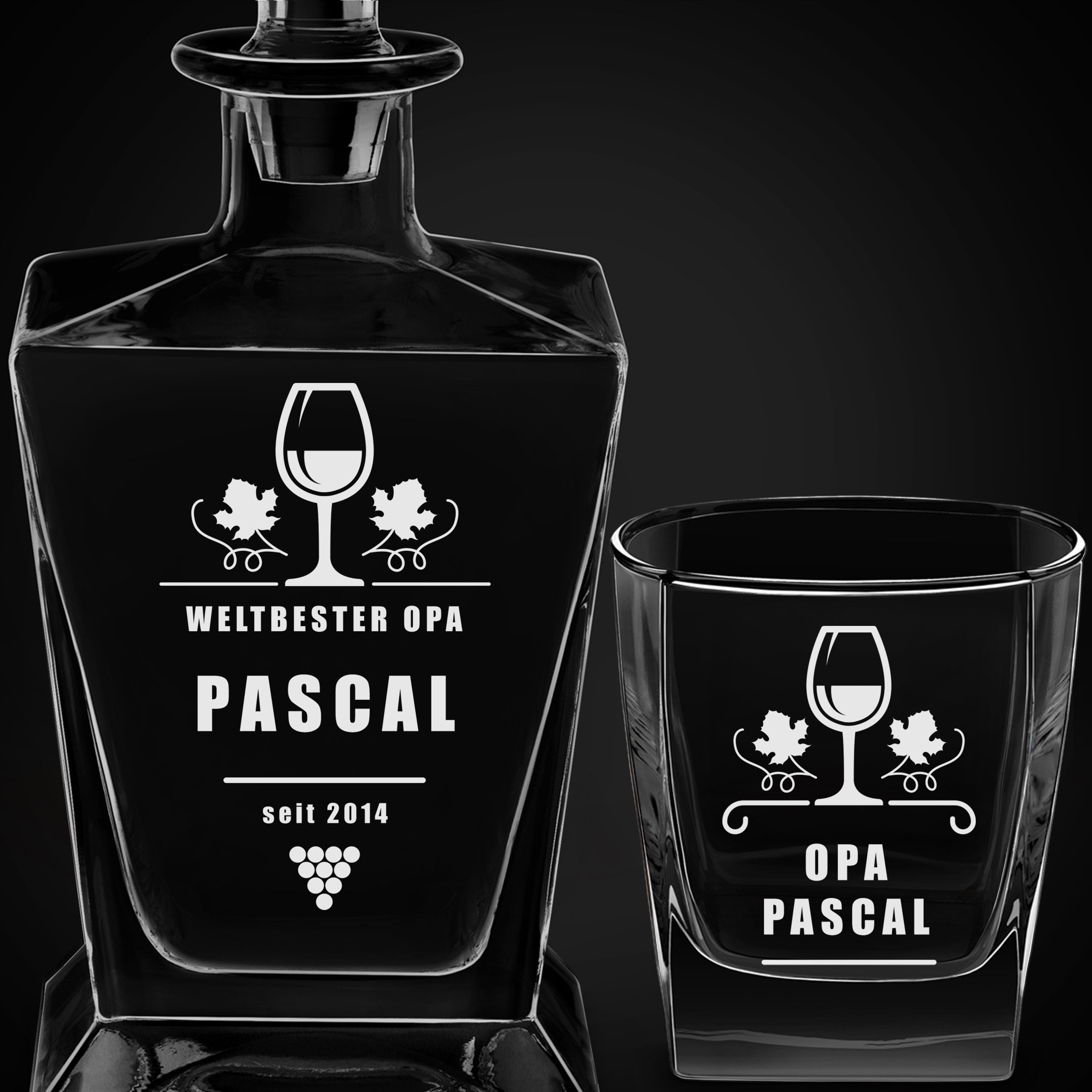 Pyramid Whisky Karaffe mit 2 Gläsern und Gravur für Ihren Opa