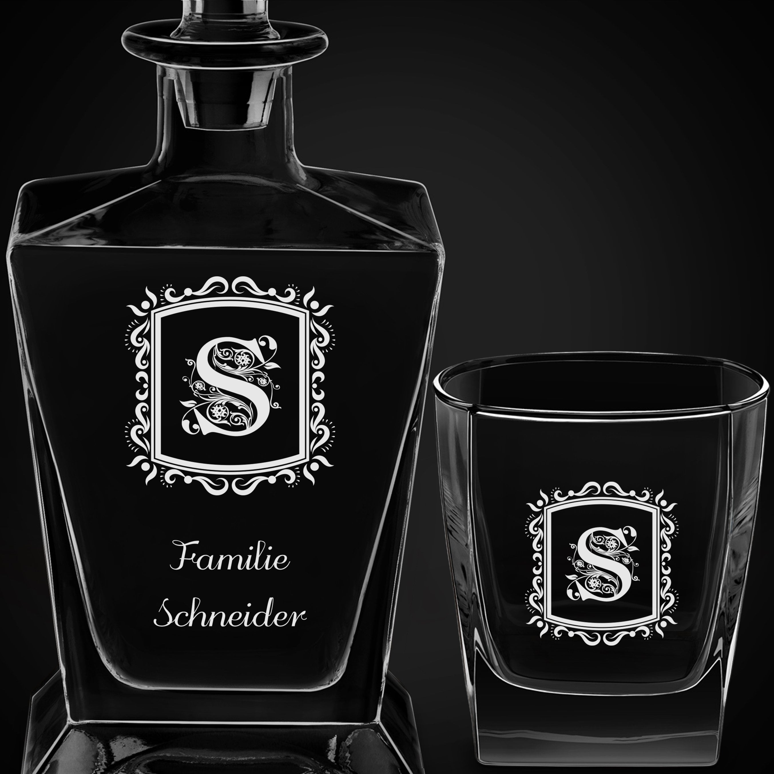 Pyramid Whisky Karaffe mit 2 Gläsern und Gravur zur Hochzeit, zum Hochzeitstag oder Einzug