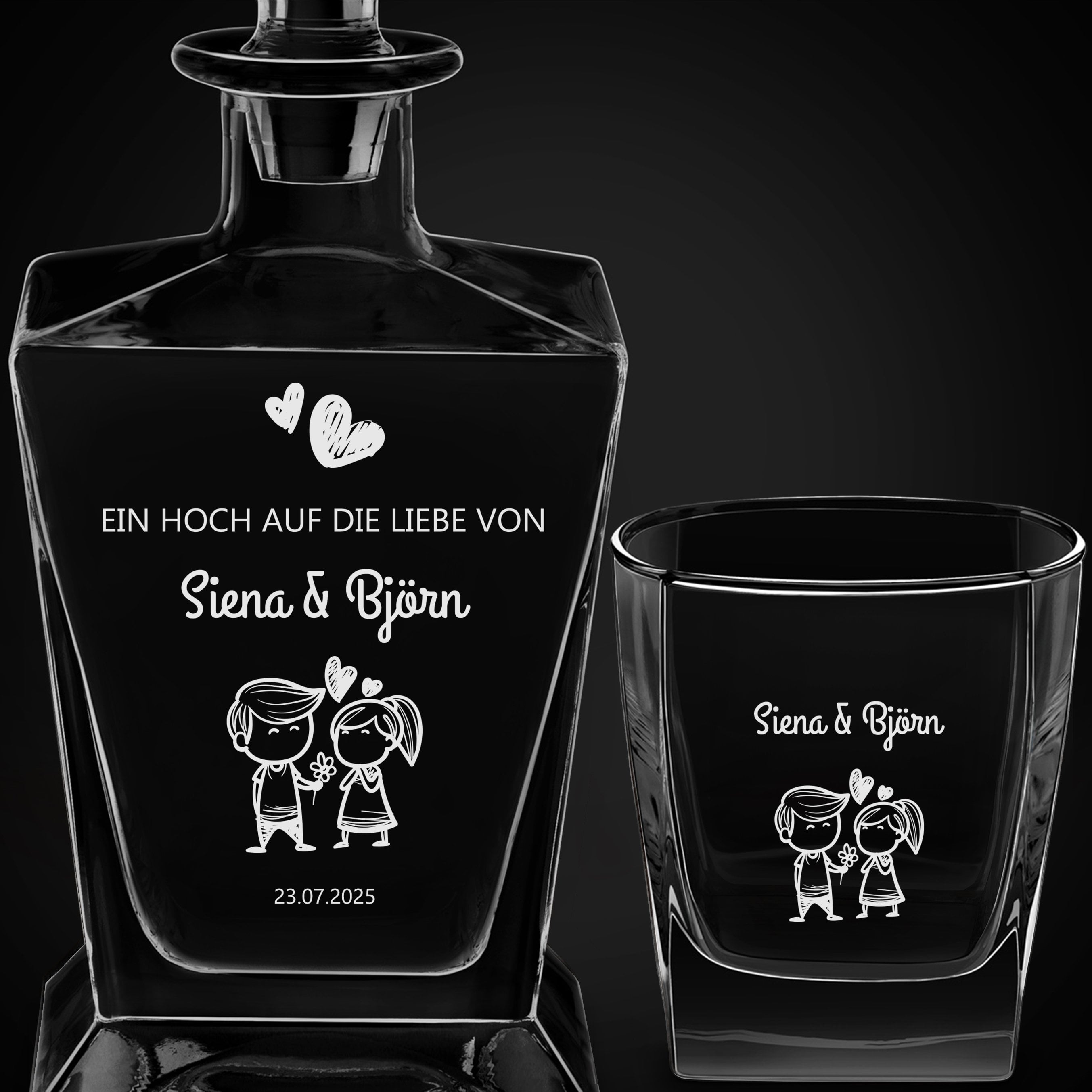 Pyramid Whisky Karaffe mit 2 Gläsern und Gravur zur Hochzeit, Einweihungsparty oder zum Hochzeitsjubiläum