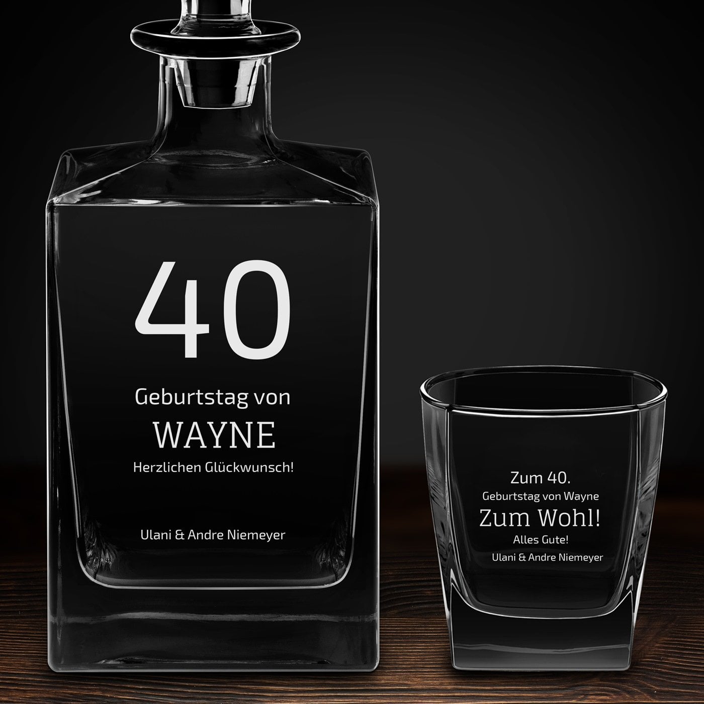 Cube Whisky Karaffe mit 2 Gläsern und Gravur für ihn zum 40. Geburtstag