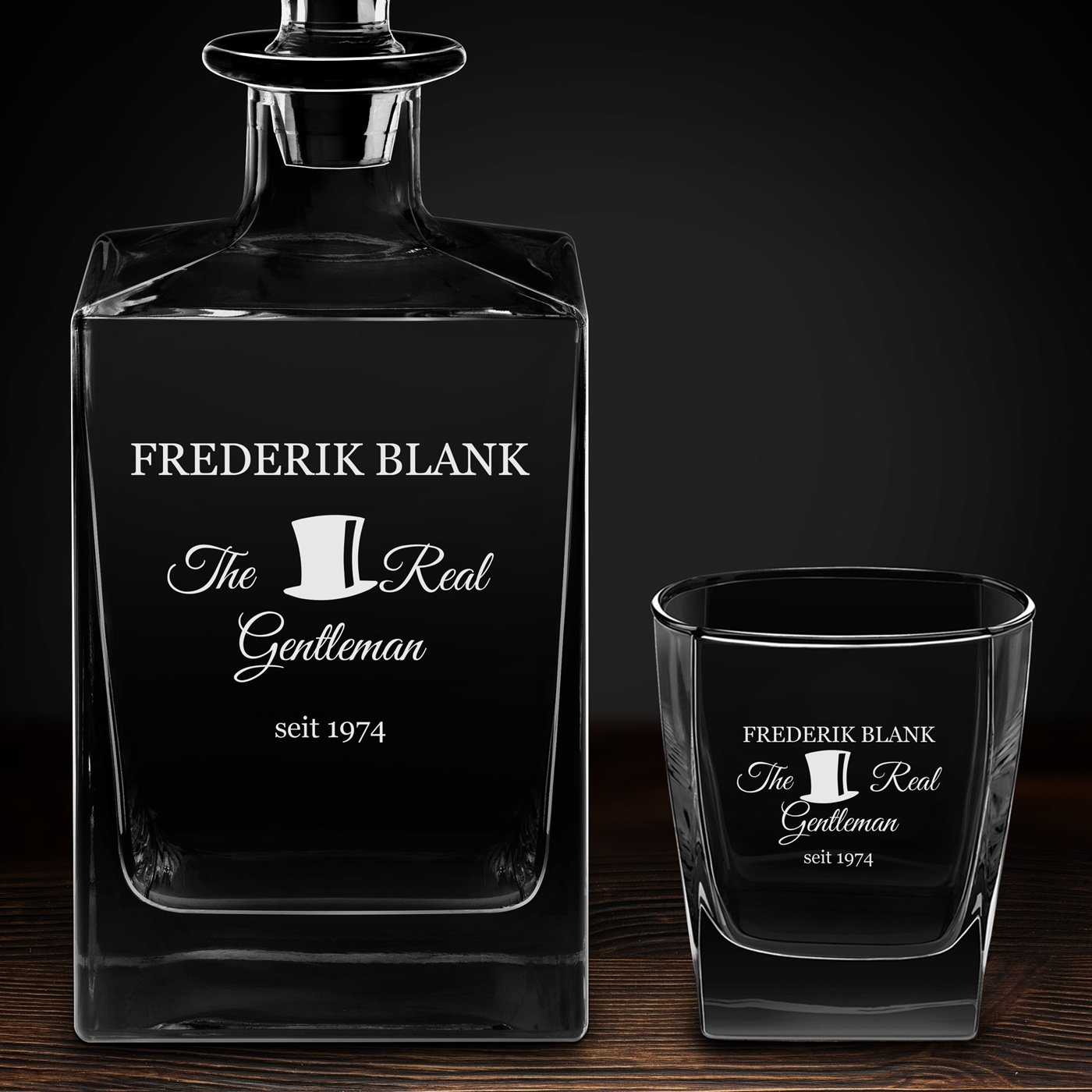 Cube Whisky Karaffe mit 2 Gläsern und Gravur für einen Gentleman zum Geburtstag
