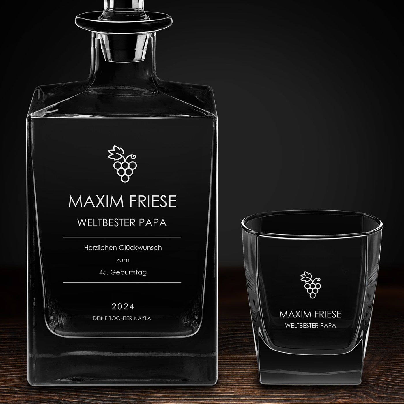 Cube Whisky Karaffe mit 2 Gläsern und Gravur für Ihren Papa zum Geburtstag