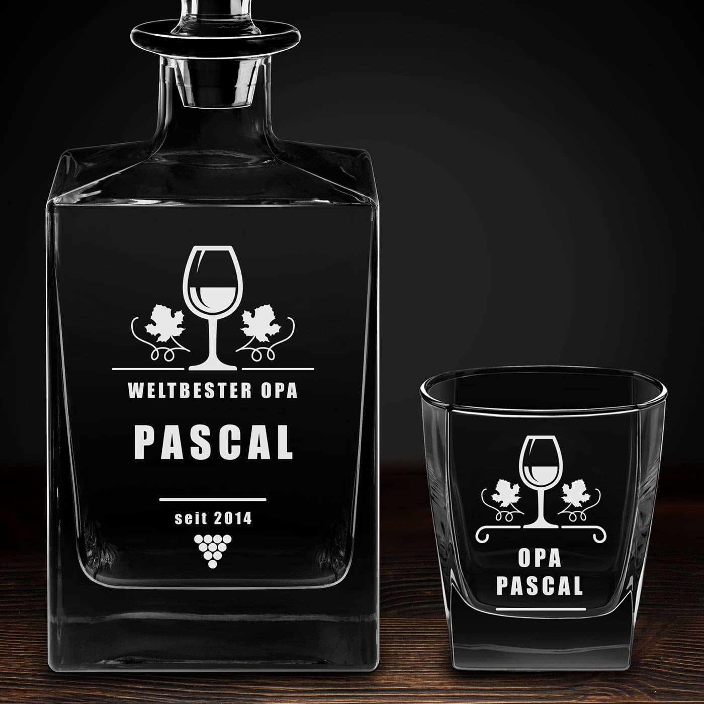 Cube Whisky Karaffe mit 2 Gläsern und Gravur für Ihren Opa