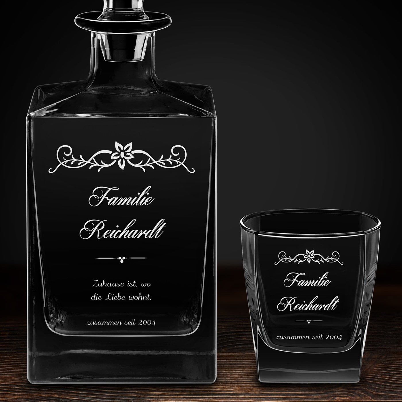 Cube Whisky Karaffe mit 2 Gläsern und Gravur für ein Paar zur Hochzeit Einweihungsparty oder zum Hochzeitsjubiläum