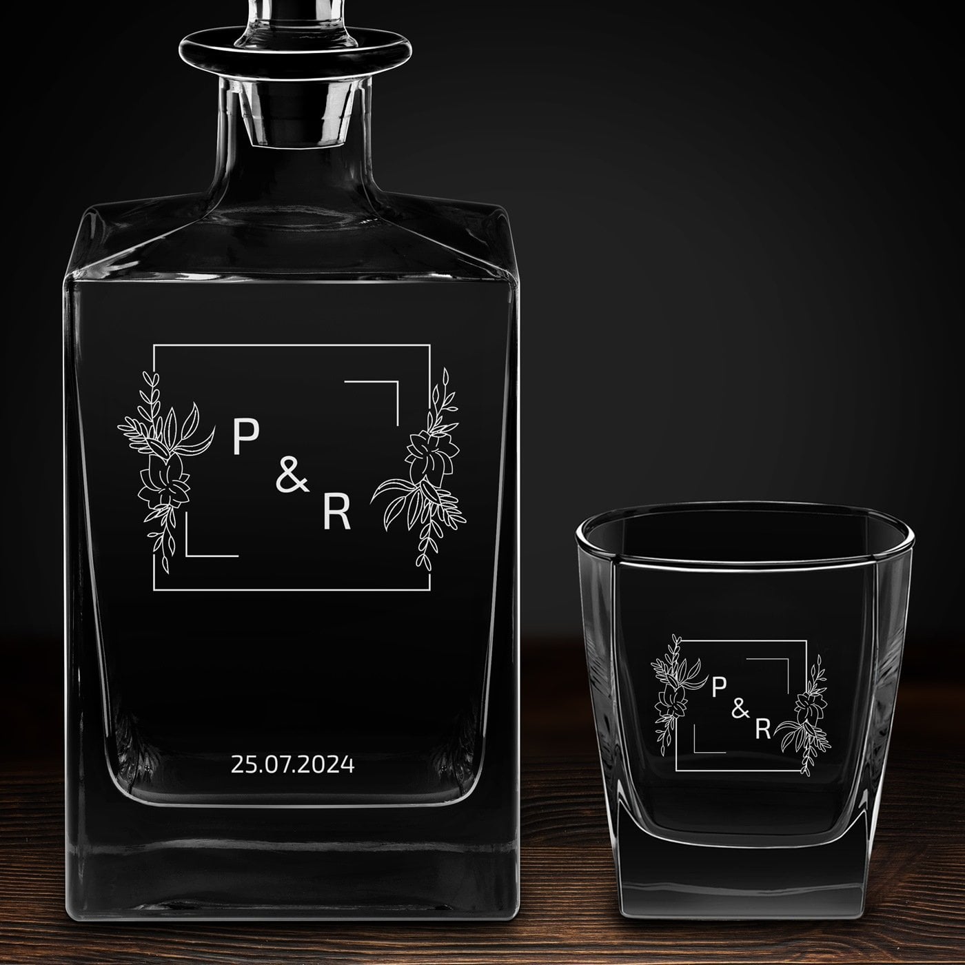 Cube Whisky Karaffe mit 2 Gläsern und Gravur für ein Paar zum Hochzeitsjubiläum, zur Hochzeit oder Einweihungsparty