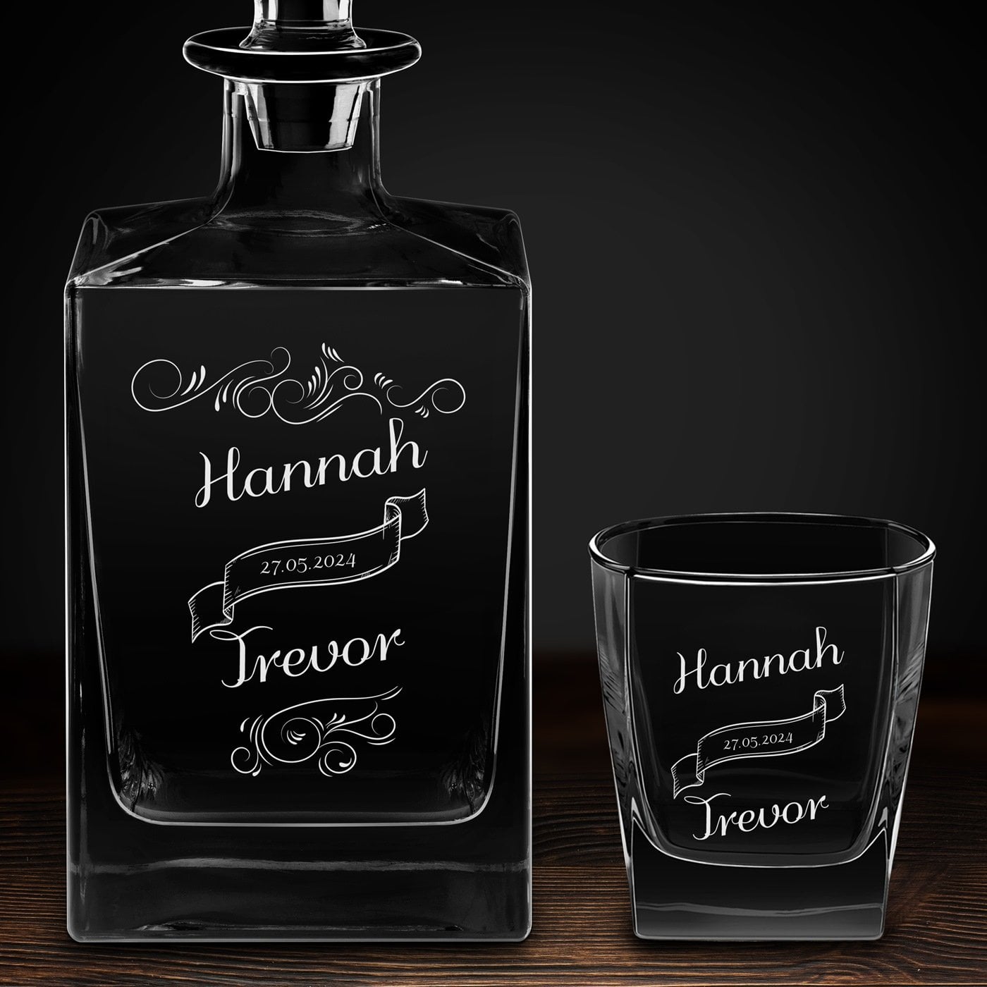 Cube Whisky Karaffe mit 2 Gläsern und Gravur für ein Paar zum Hochzeitsjubiläum