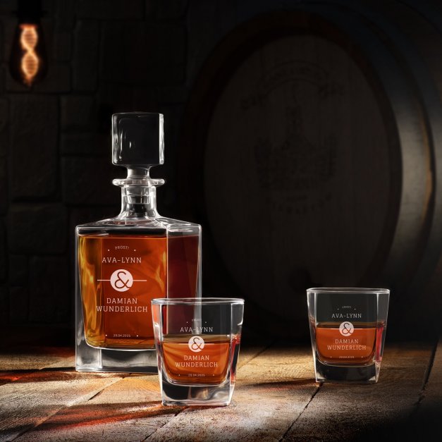 Cube Whiskykaraffe mit 2 Gläsern und Gravur für ein Paar zur Hochzeit, Einweihungsparty, zum Hochzeitsjubiläum