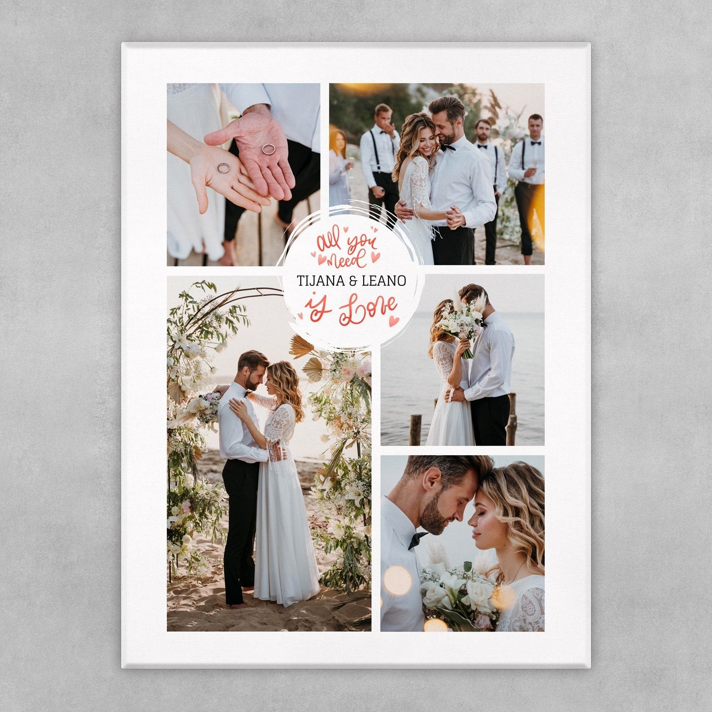 Fotoleinwand mit Aufdruck von eigenen Fotos für ein Paar zur Hochzeit zur Einweihungsparty