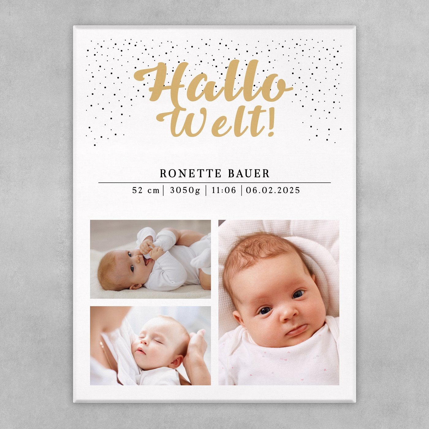 Fotoleinwand mit Aufdruck von eigenen Fotos für ein Mädchen Baby zur Geburt Taufe