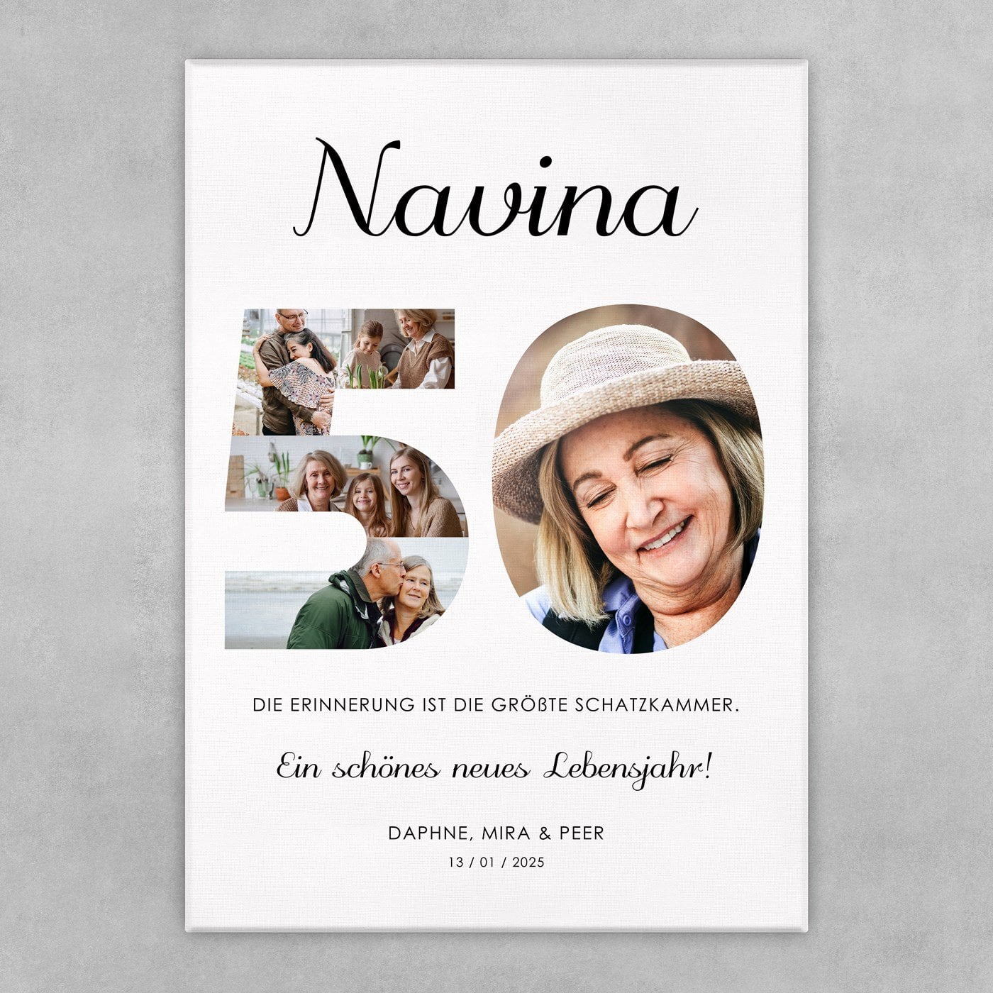 Wandbildcollage mit Aufdruck von eigenen Fotos für sie zum 50. Geburtstag
