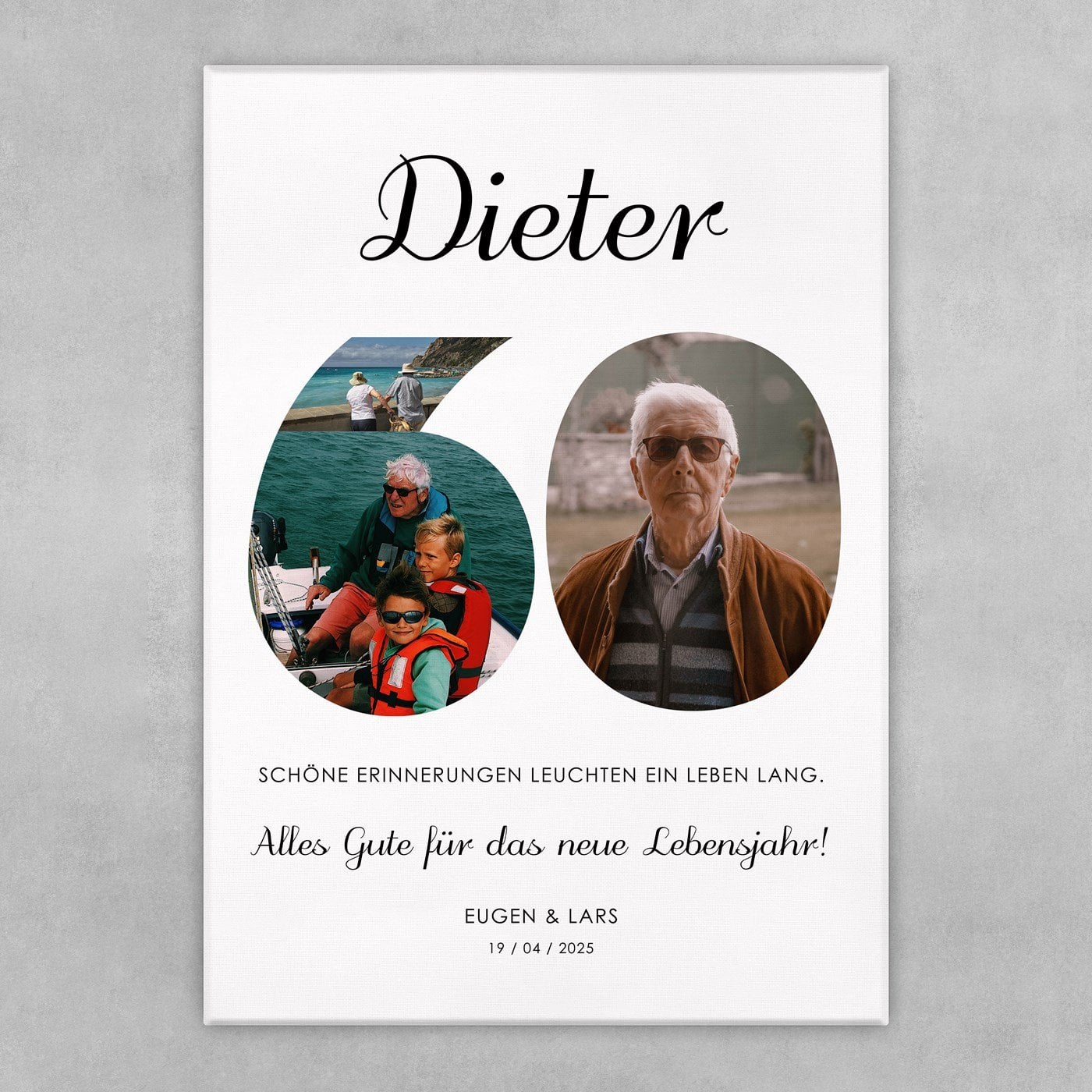 Wandbildcollage mit Aufdruck von eigenen Fotos für ihn zum 60. Geburtstag