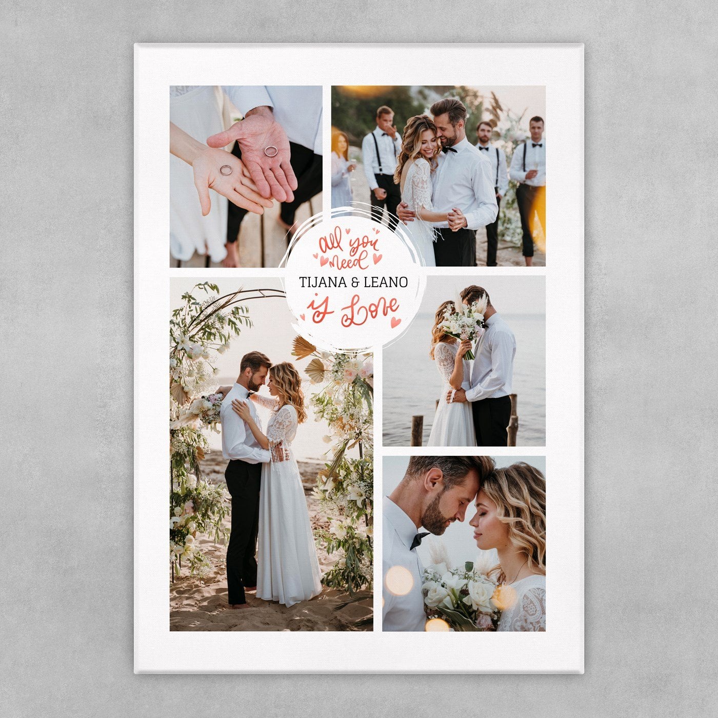 Wandbildcollage mit Aufdruck von eigenen Fotos für ein Paar zur Hochzeit zur Einweihungsparty