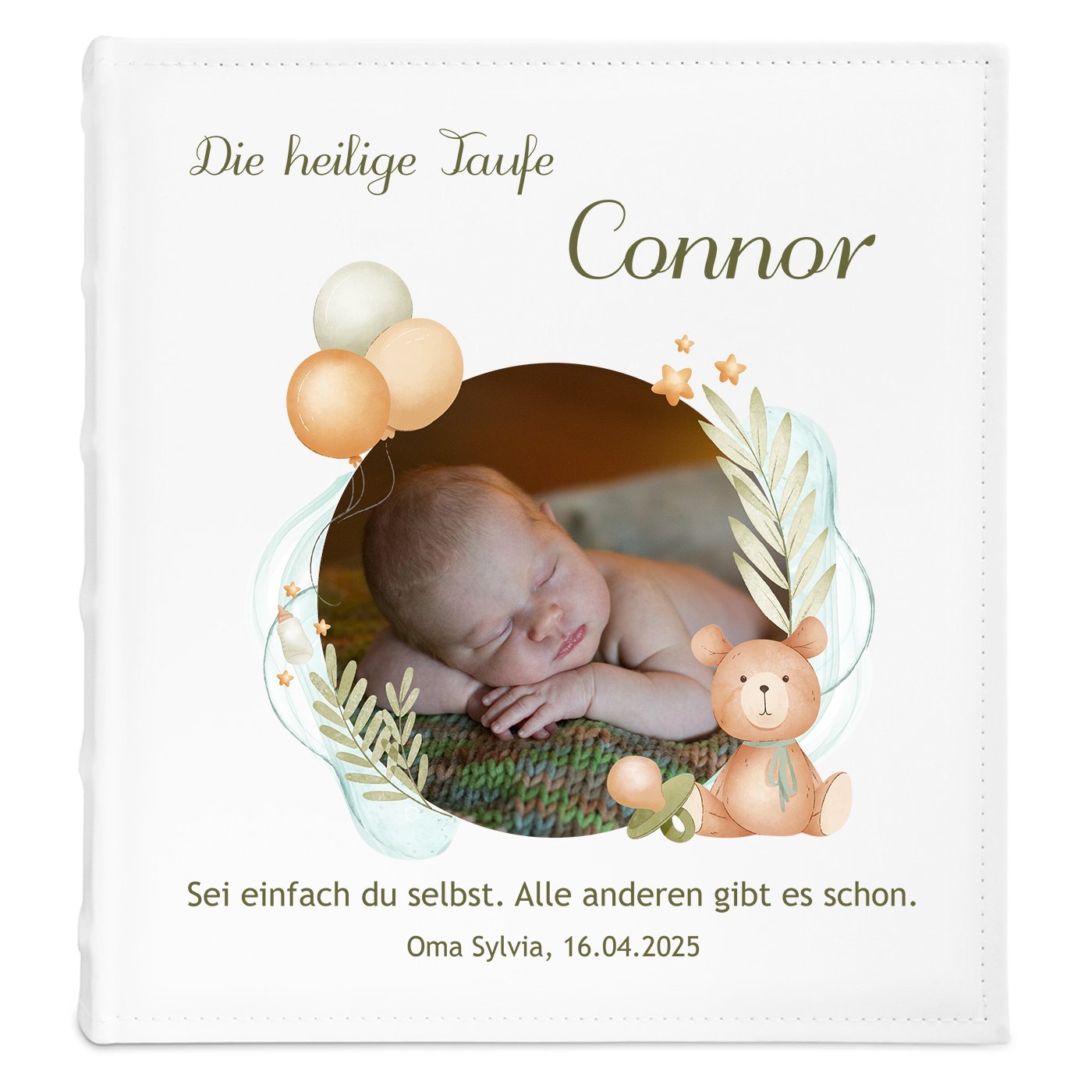 Fotoalbum zum Einkleben mit Aufdruck und eigenem Cover-Foto für einen Jungen zur Taufe