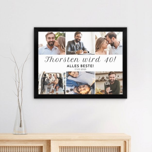 Personalisiertes Wandbildposter mit eigenem Foto für ihn zum 40. Geburtstag