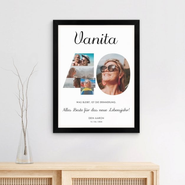 Personalisiertes Wandbildposter mit eigenem Foto für Ihre Frau zum 40. Geburtstag