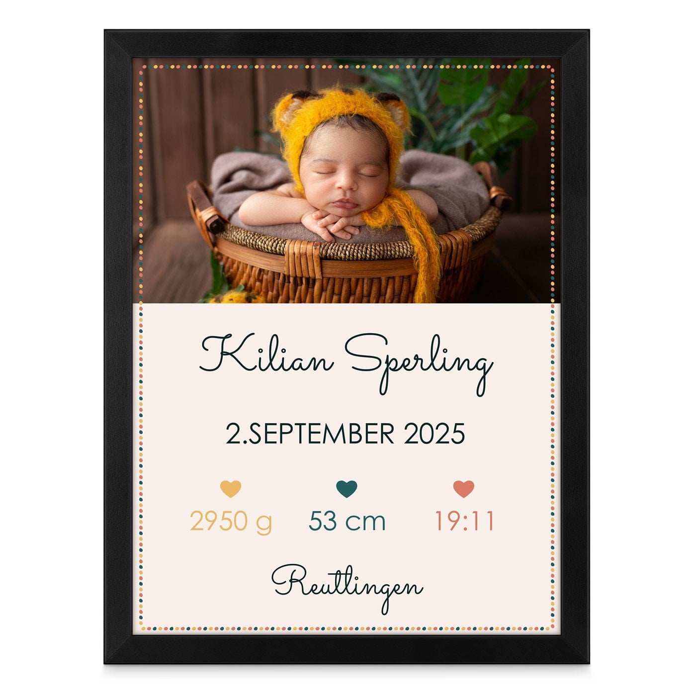 Personalisiertes Wandbildposter mit eigenem Foto für einen kleinen Jungen zur Geburt