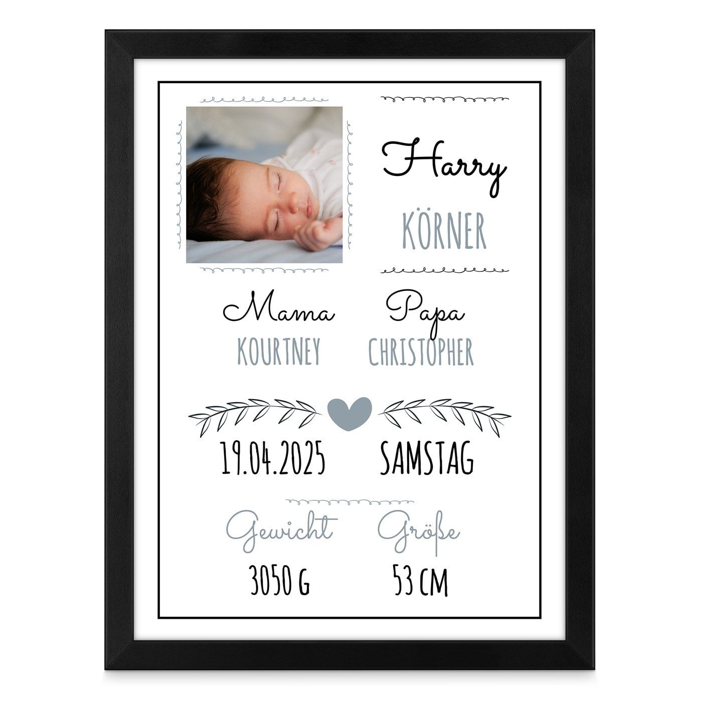 Personalisiertes Wandbildposter mit eigenem Foto für einen Jungen zur Geburt, Taufe